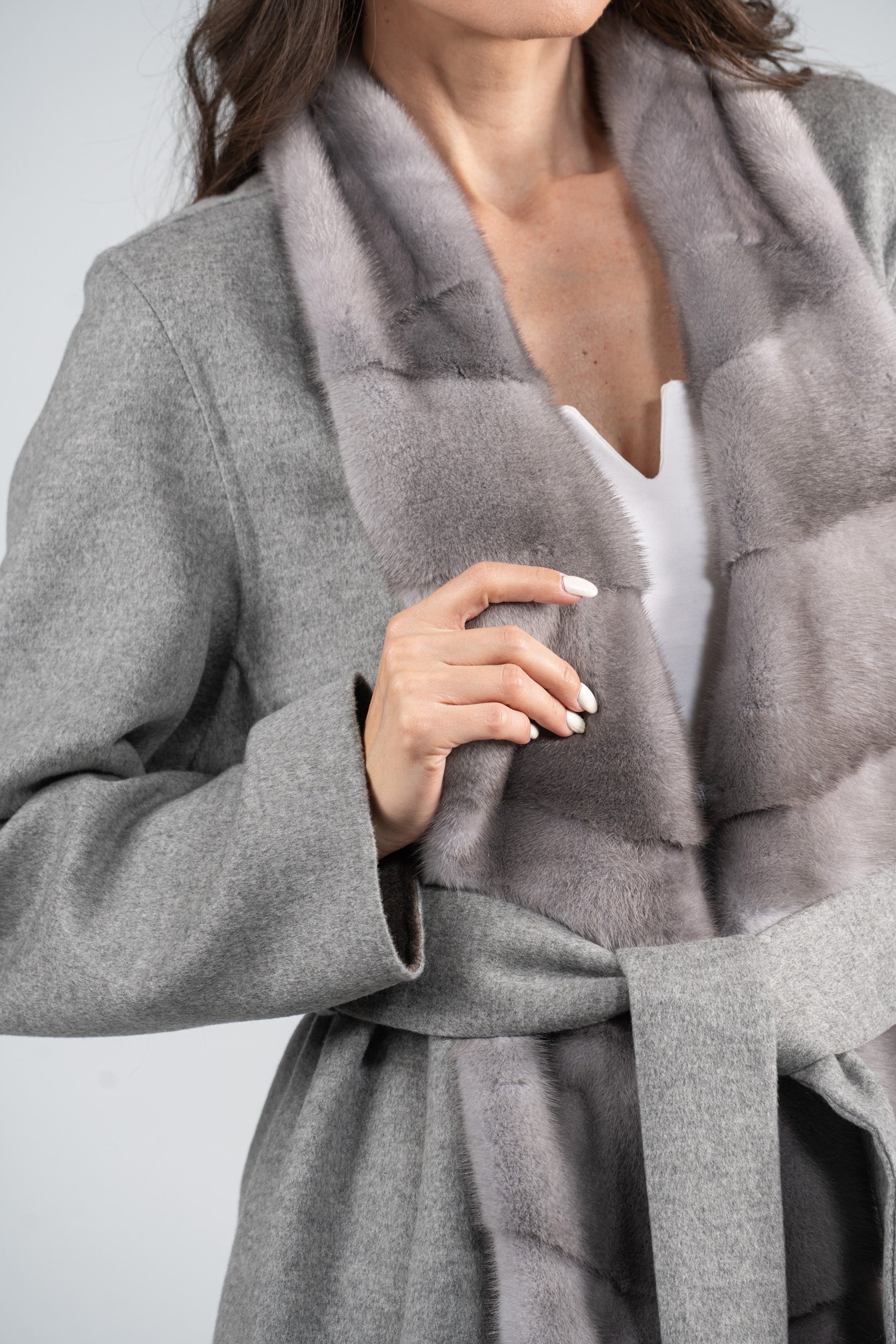 Gray Cashmere Coat with Mink Trim 21C3321