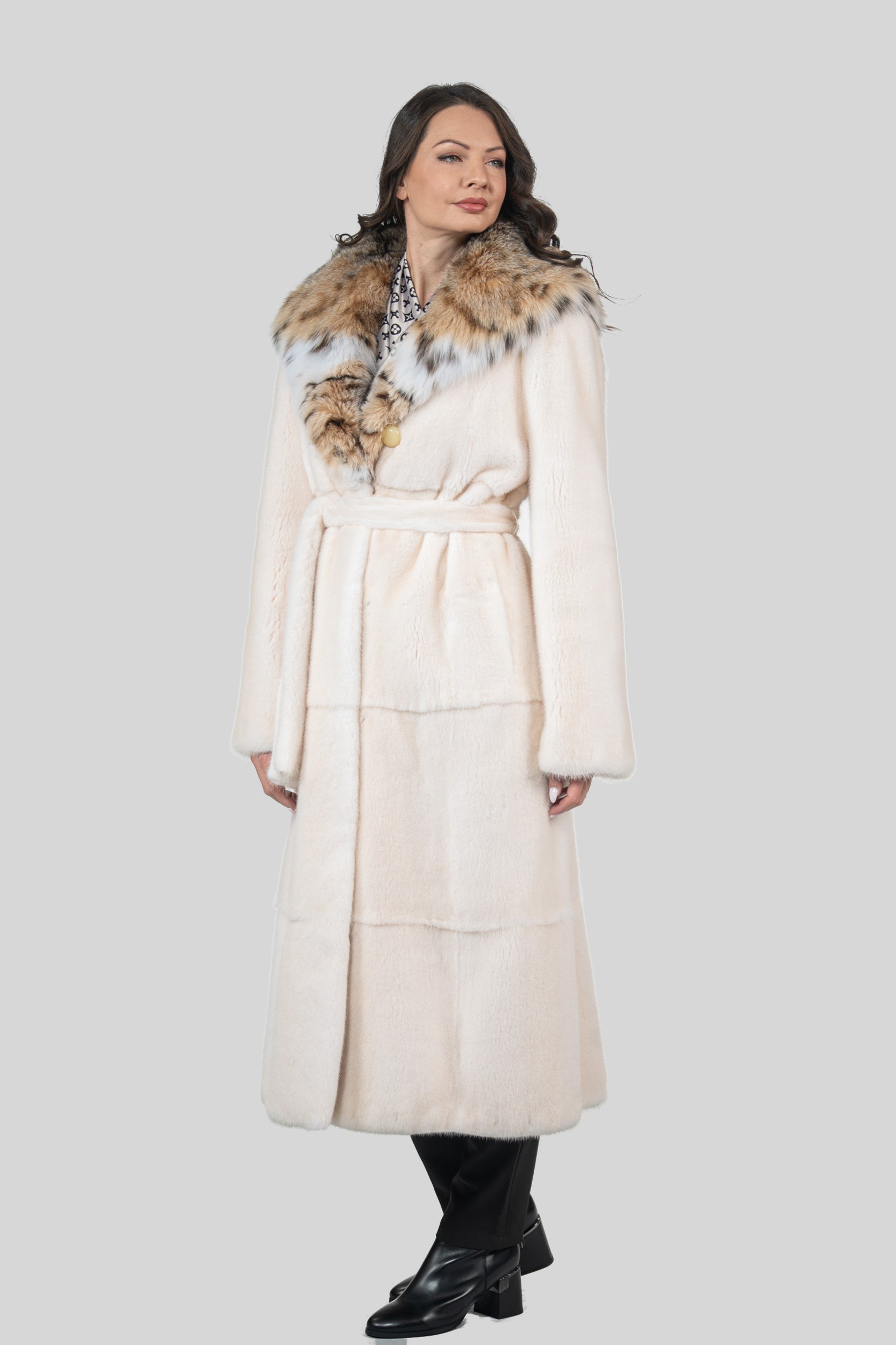 Pearl Mink Coat with Bobcat Hood S/S13C978