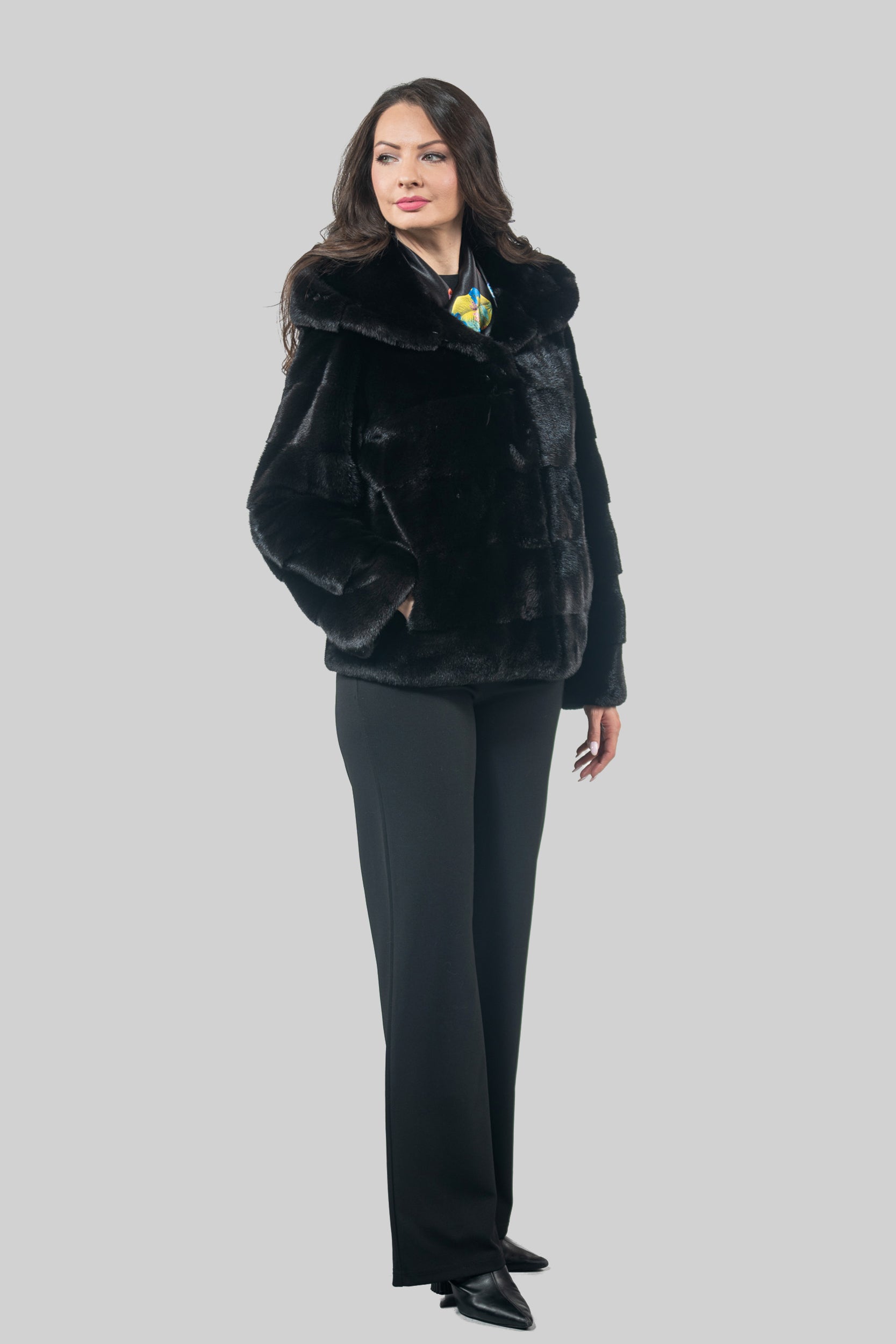 Black Mink Jacket with Attached Hood P/K13C543H