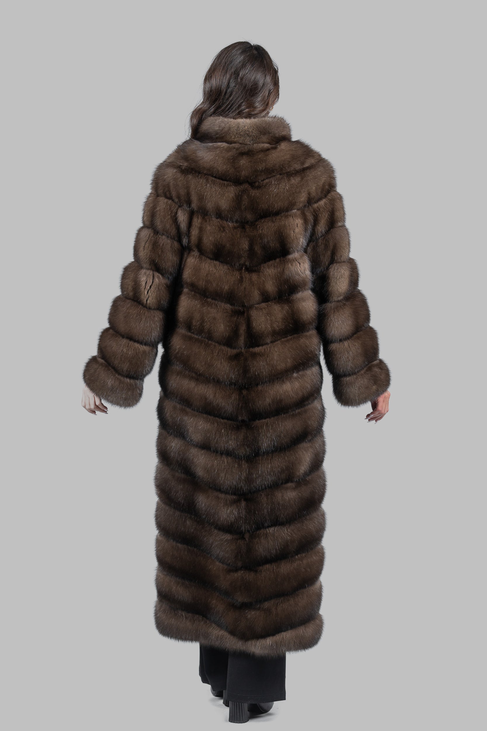 Graphite Sable Long Coat with Stand Collar V/K13C530