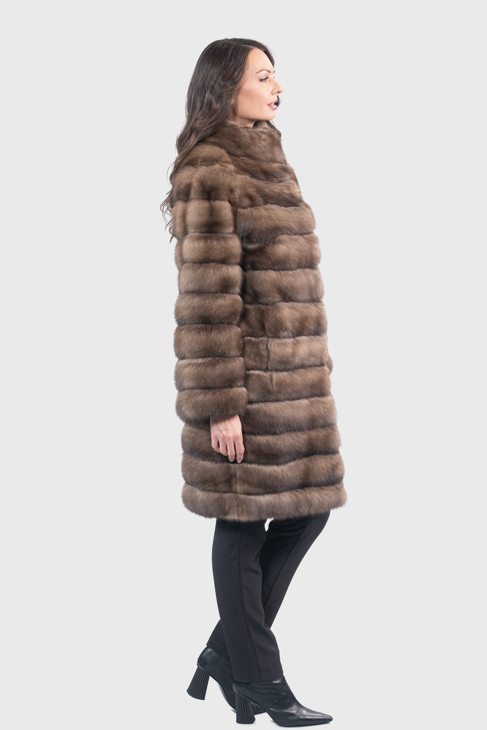Reversible Titanium Russian Sable Coat with Stand Collar P/K13C530