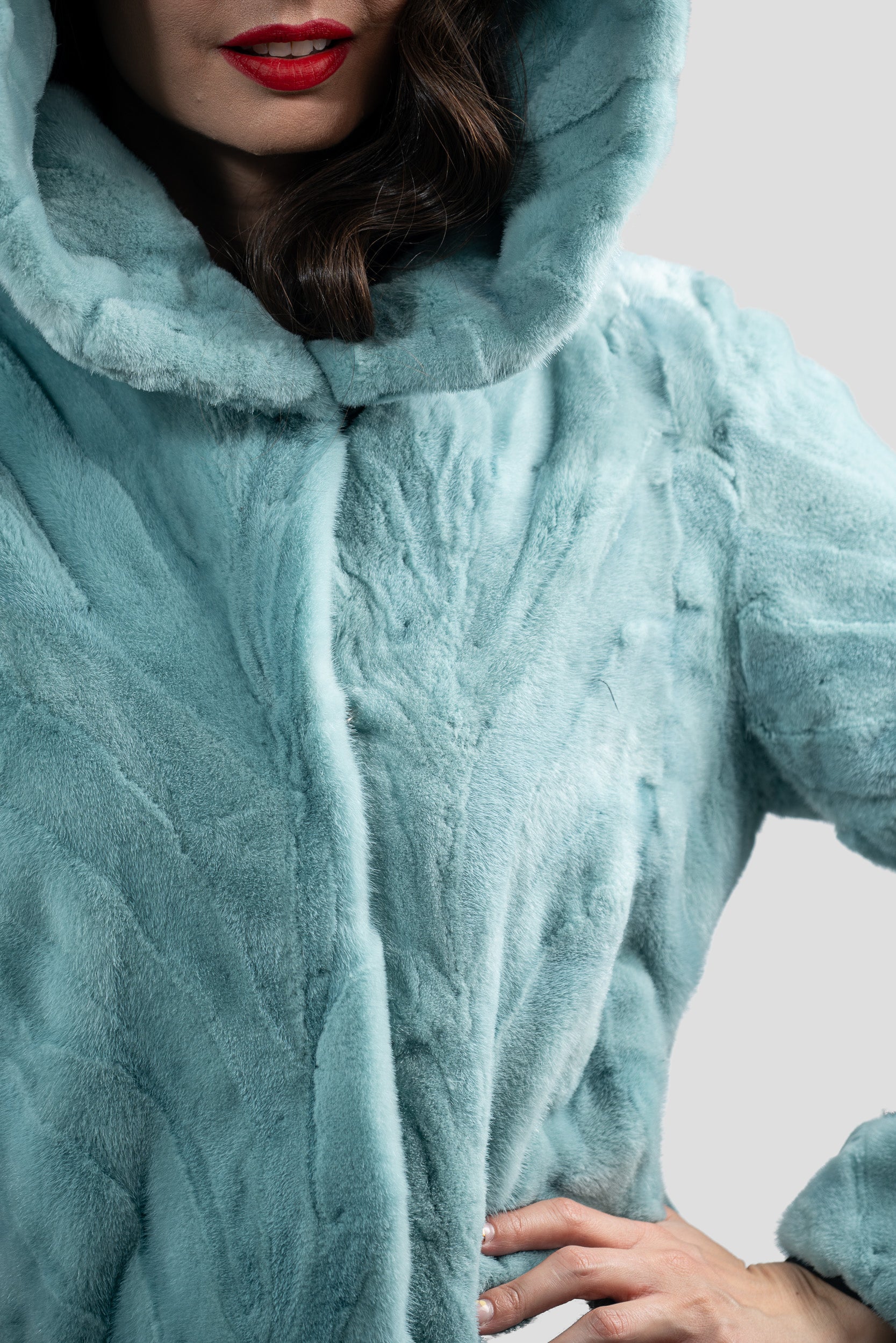 Mint Mink Pieced Hooded Jacket 13C543