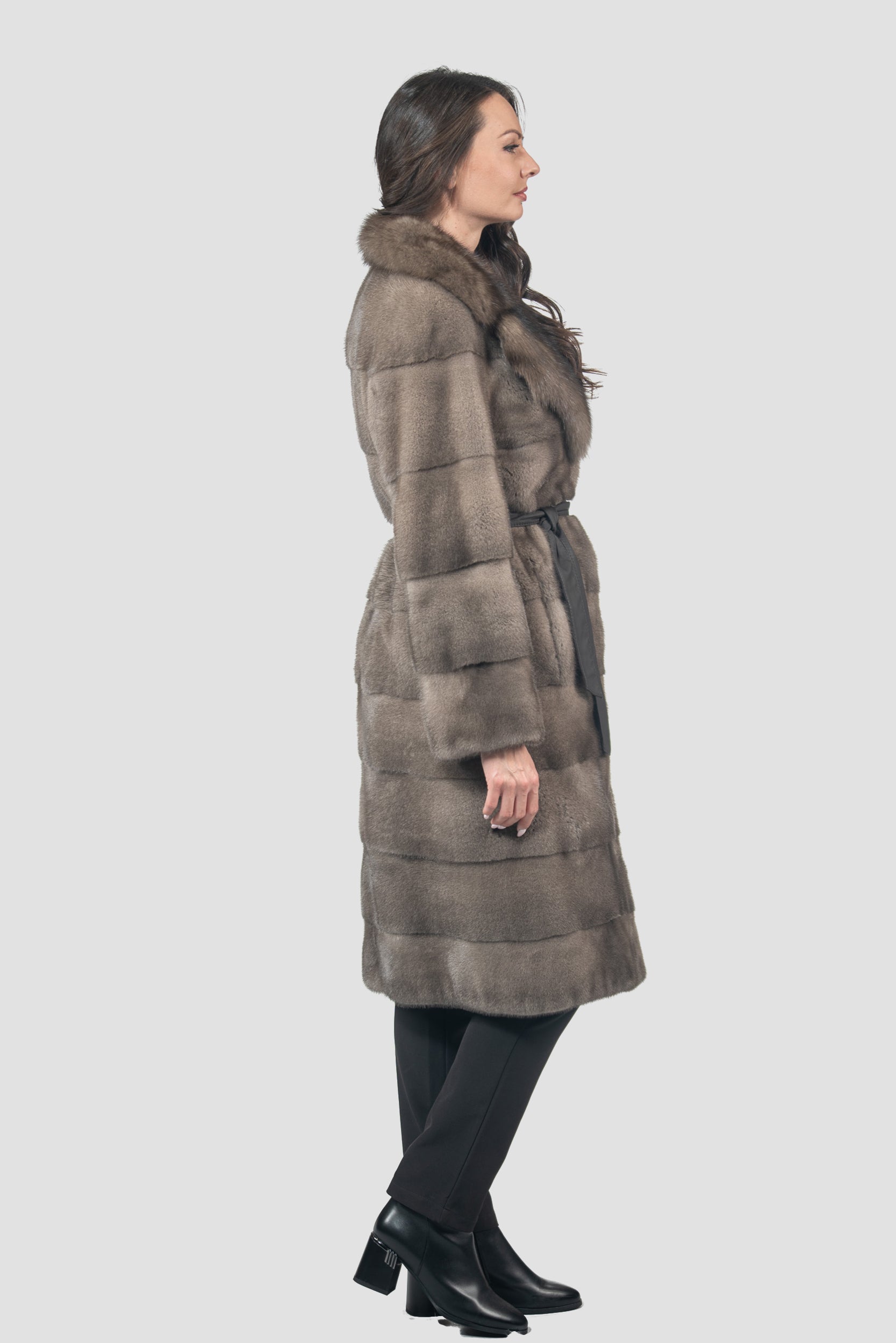 Silver Blue Mink Half Coat with Russian Sable Notch Collar P/K13c530s20