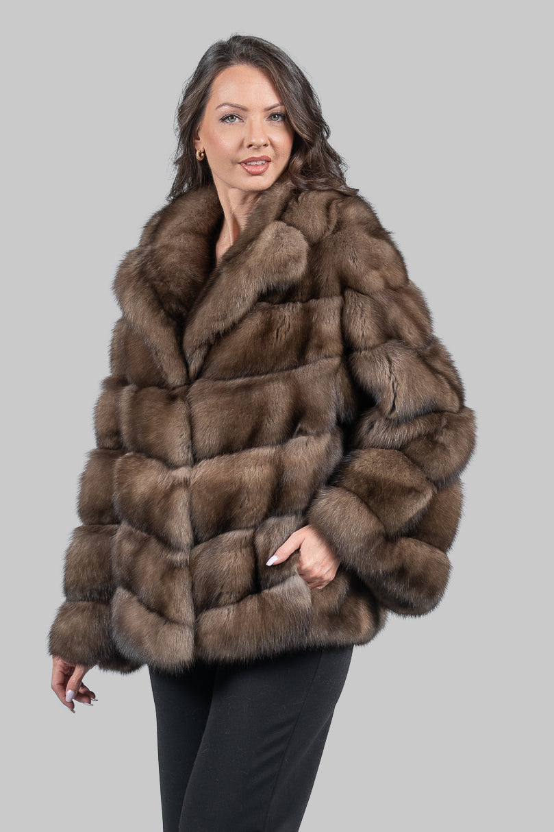 Graphite Russian Sable Half Coat with Notch Collar V/K14M475G034