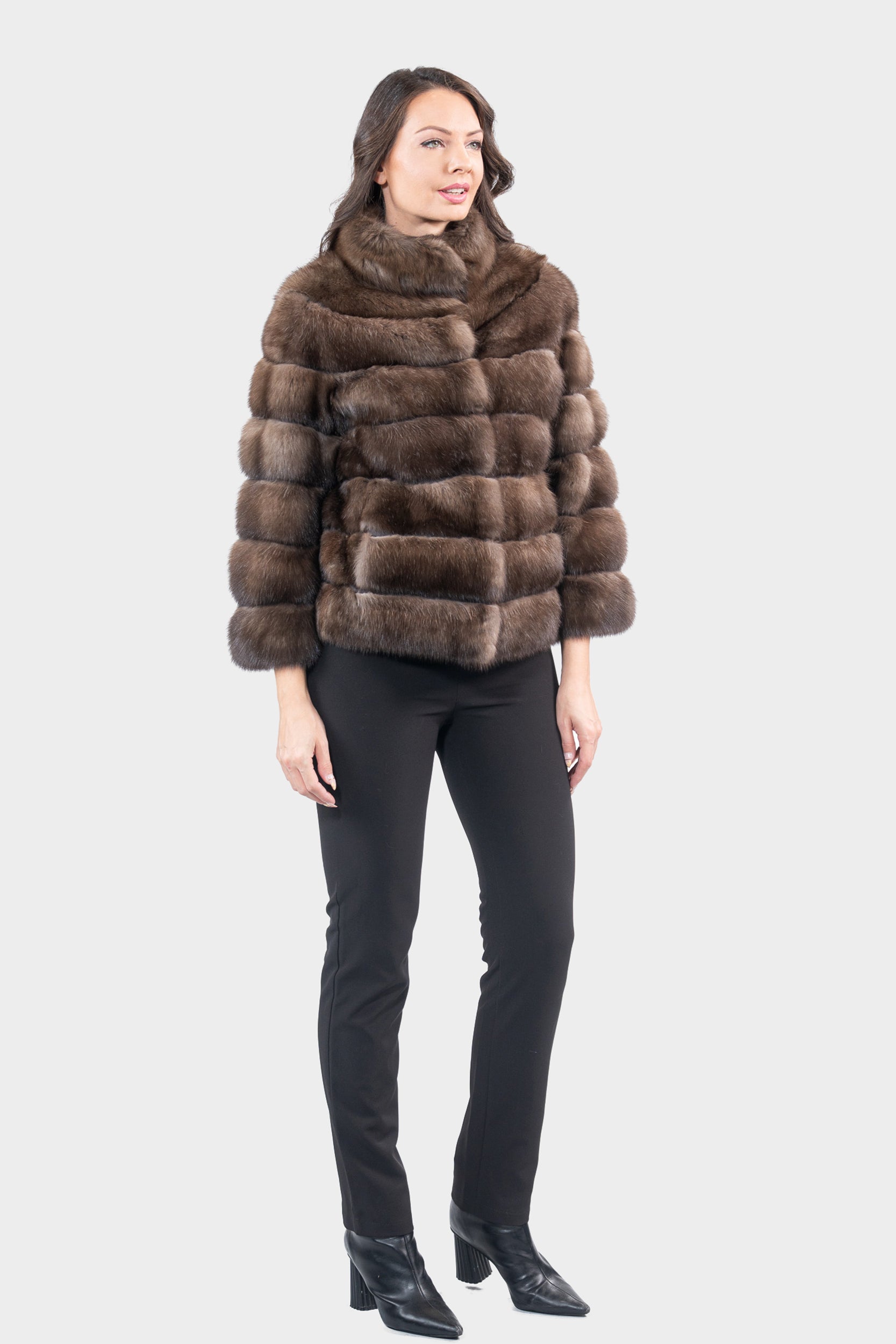 Dark Russian Sable Jacket with Stand Collar P/K13C528SH