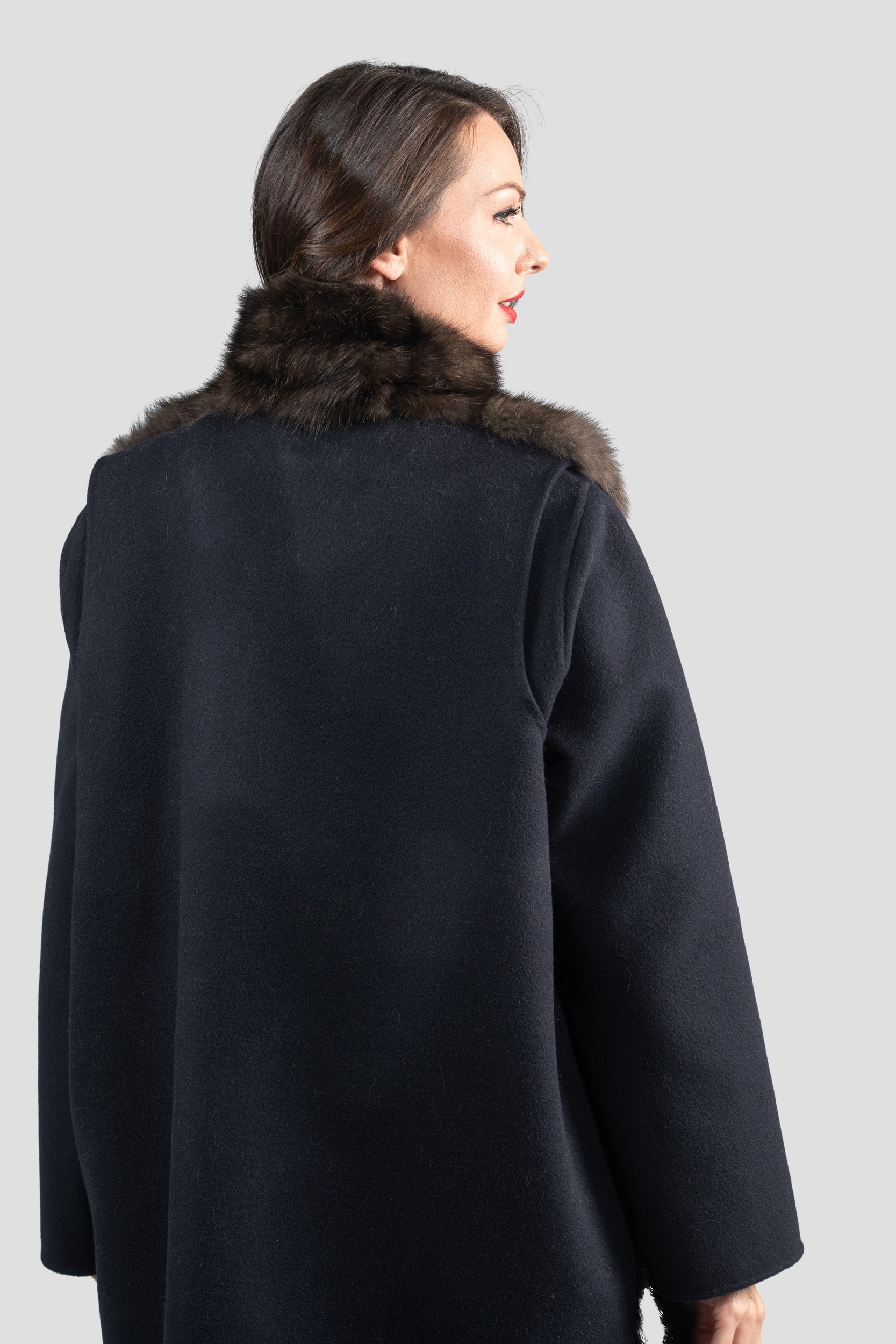 Blue Black Cashmere Half Coat & Vest with Russian Sable Trim 17C8003