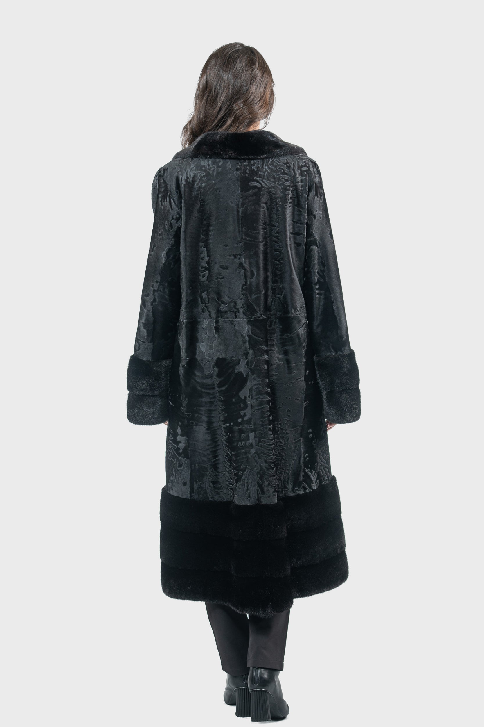 Black Swakara Coat with Mink Trim S/S13C976