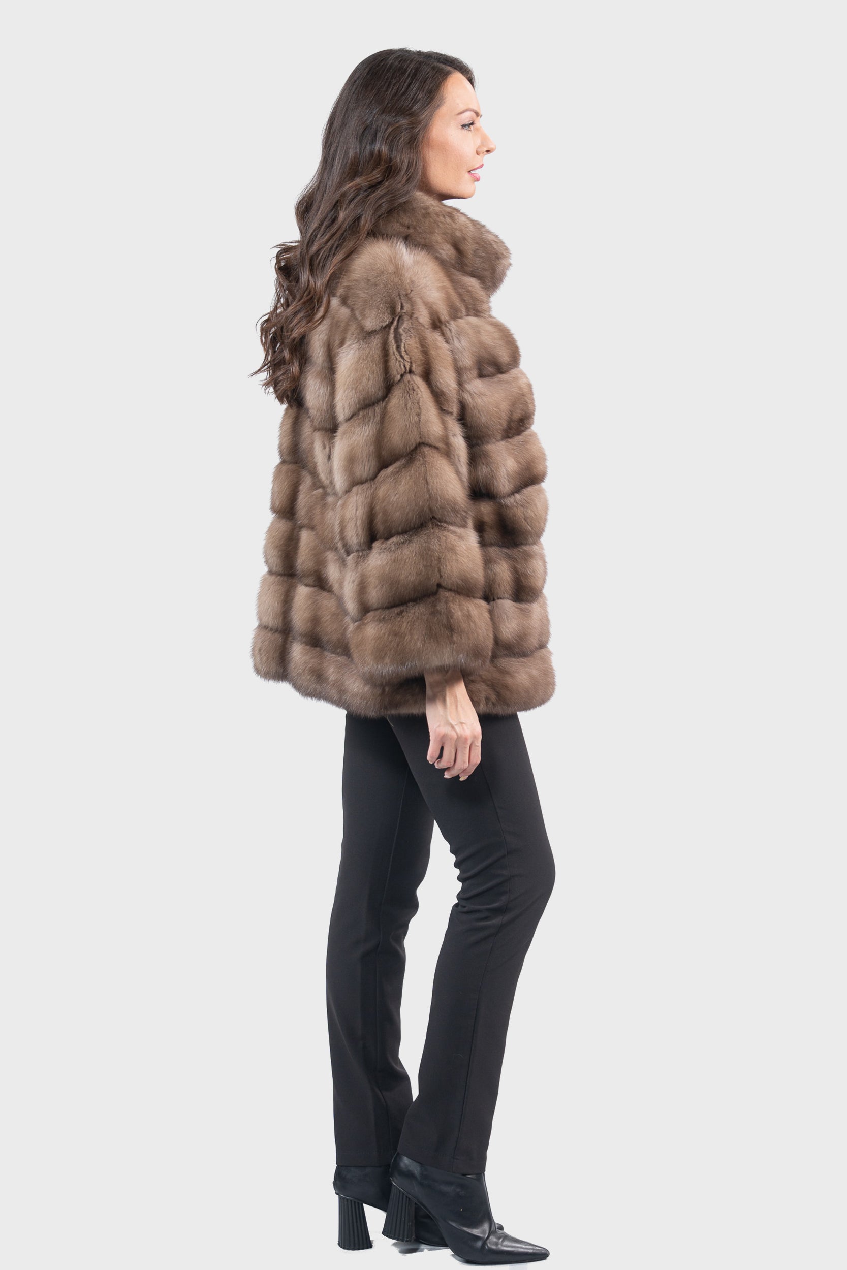 Graphite Russian Sable Jacket with Zipper P/K13C137