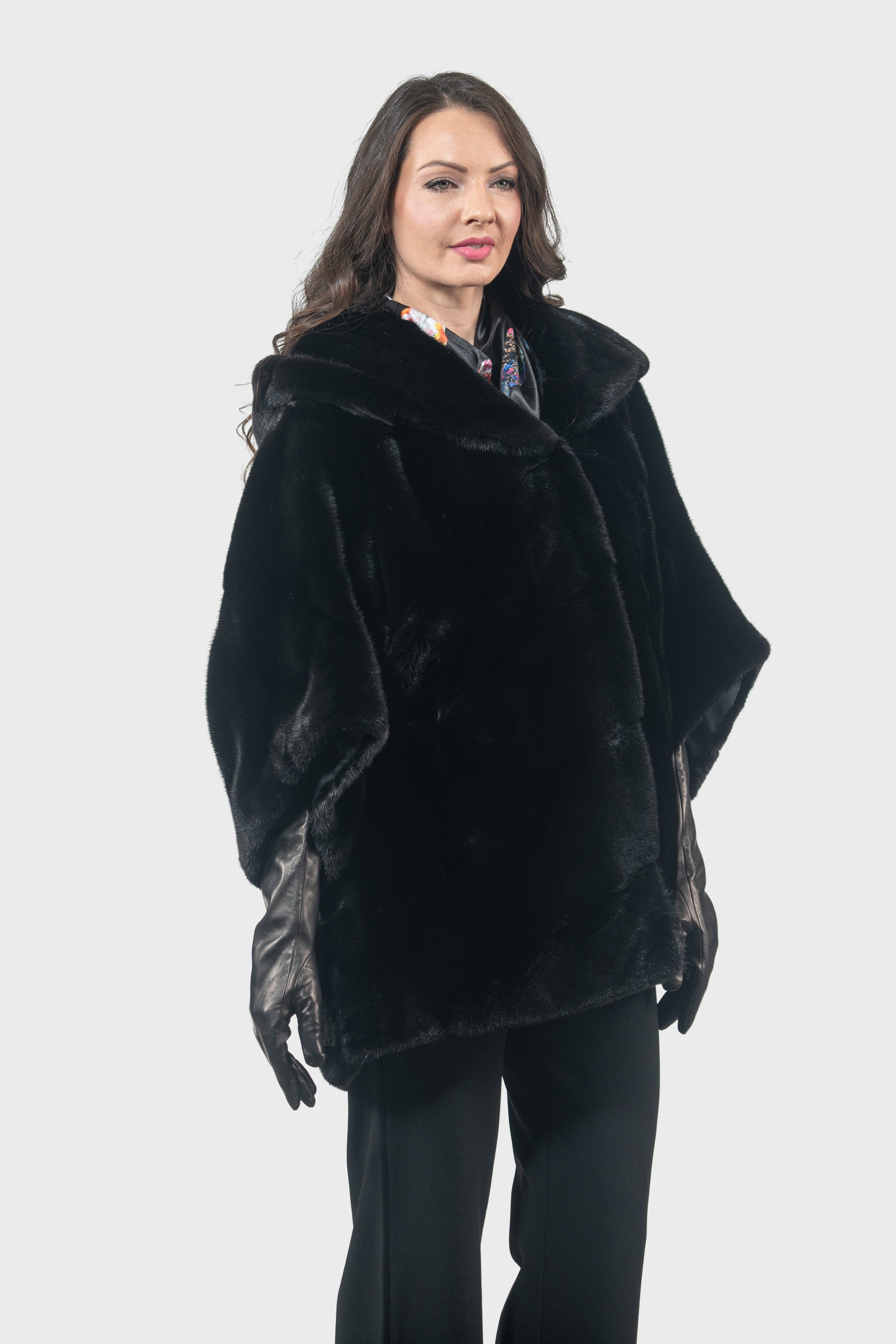 Blackglama Mink Hooded Cape Ρ/Κ13C949H