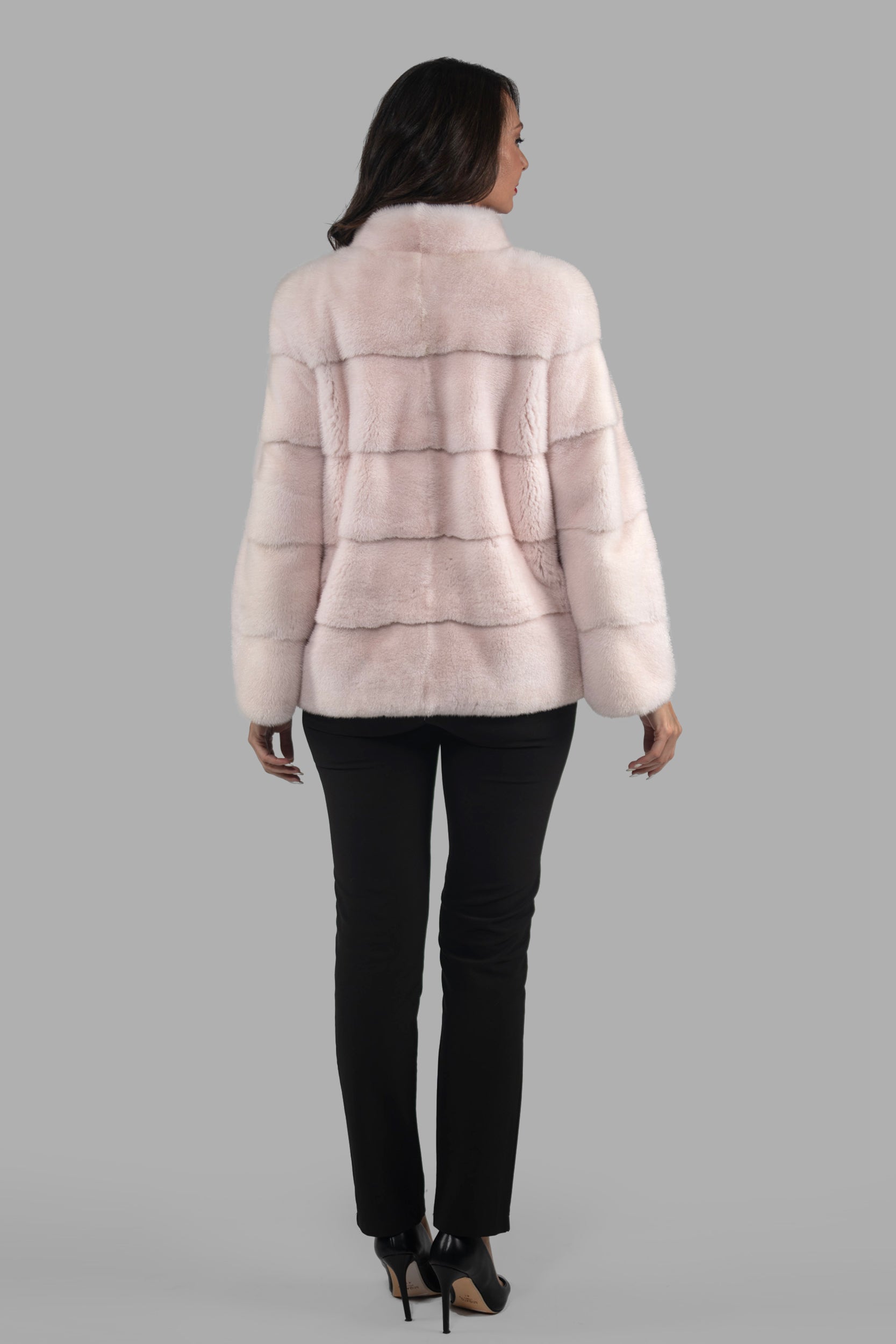 Powder Pink Mink Jacket with Stand Collar P/K13C528