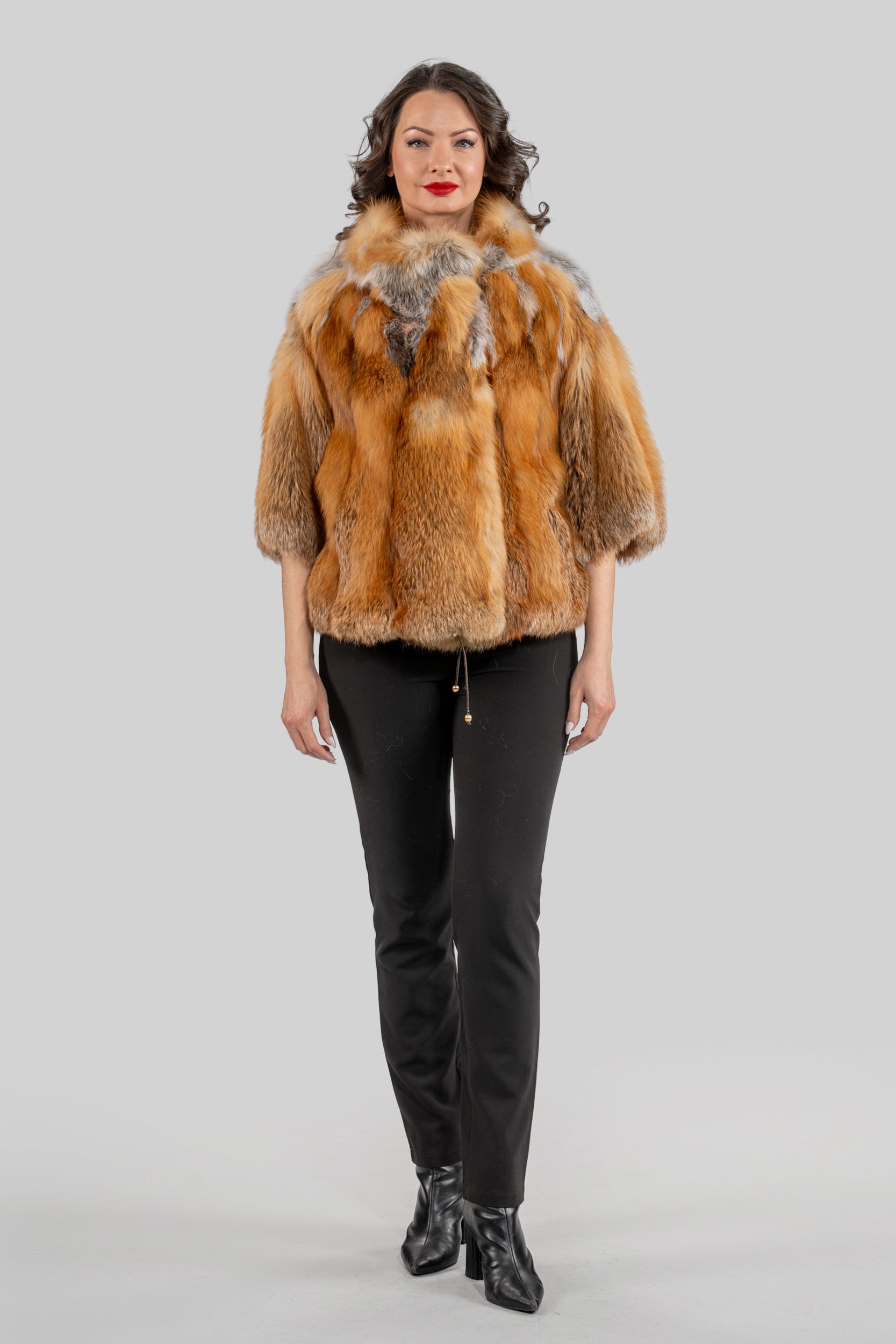 Natural Fox Fur Jacket with Stand Collar 13C139