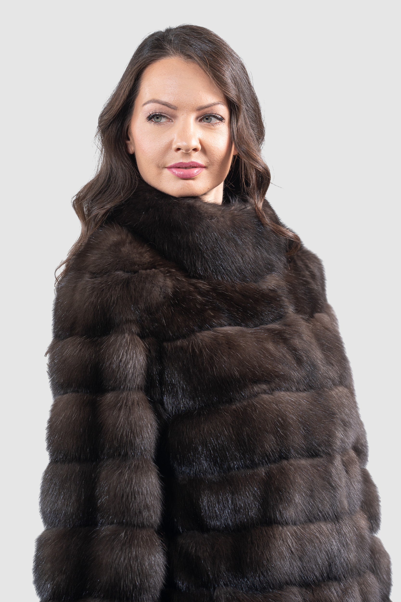 Dark Russian Sable Coat with Stand Collar P/K13C530