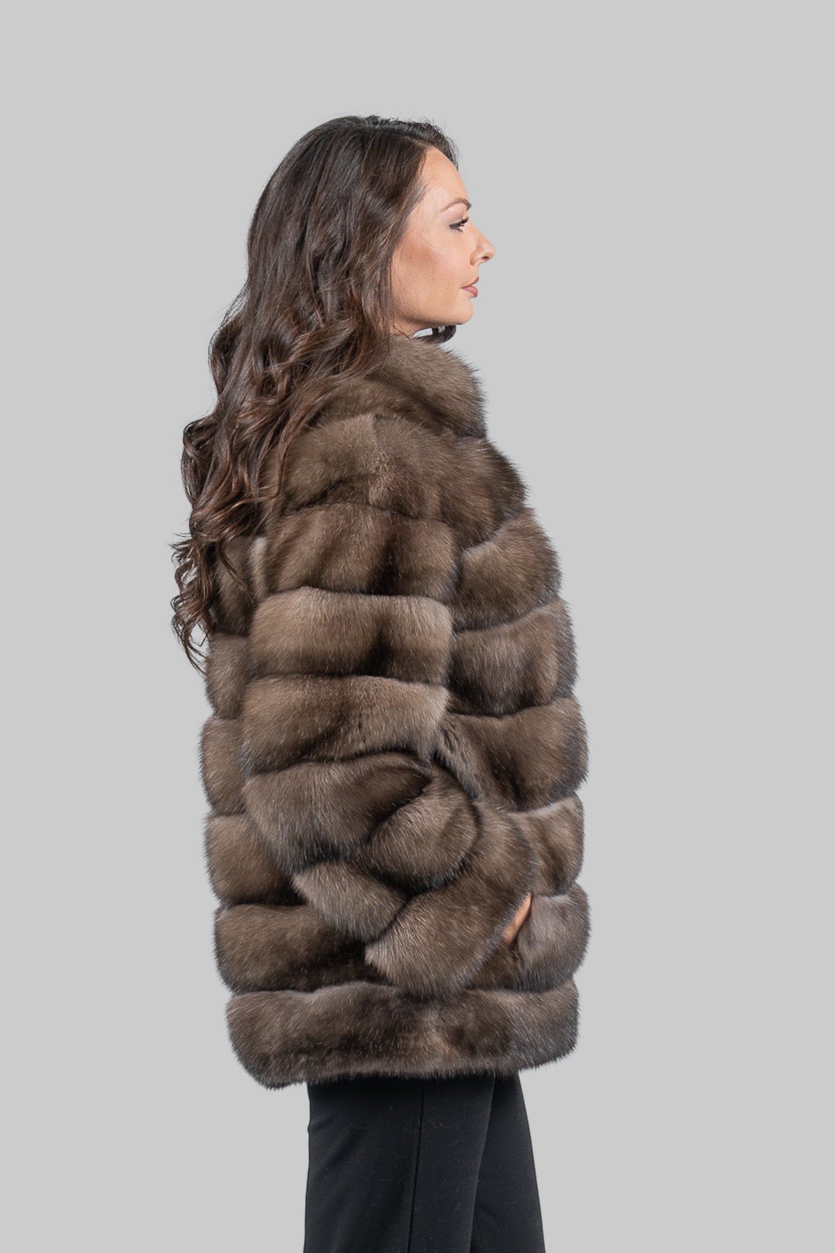 Platino Russian Sable Horizontal Half Coat with Stand Collar P/K13C530