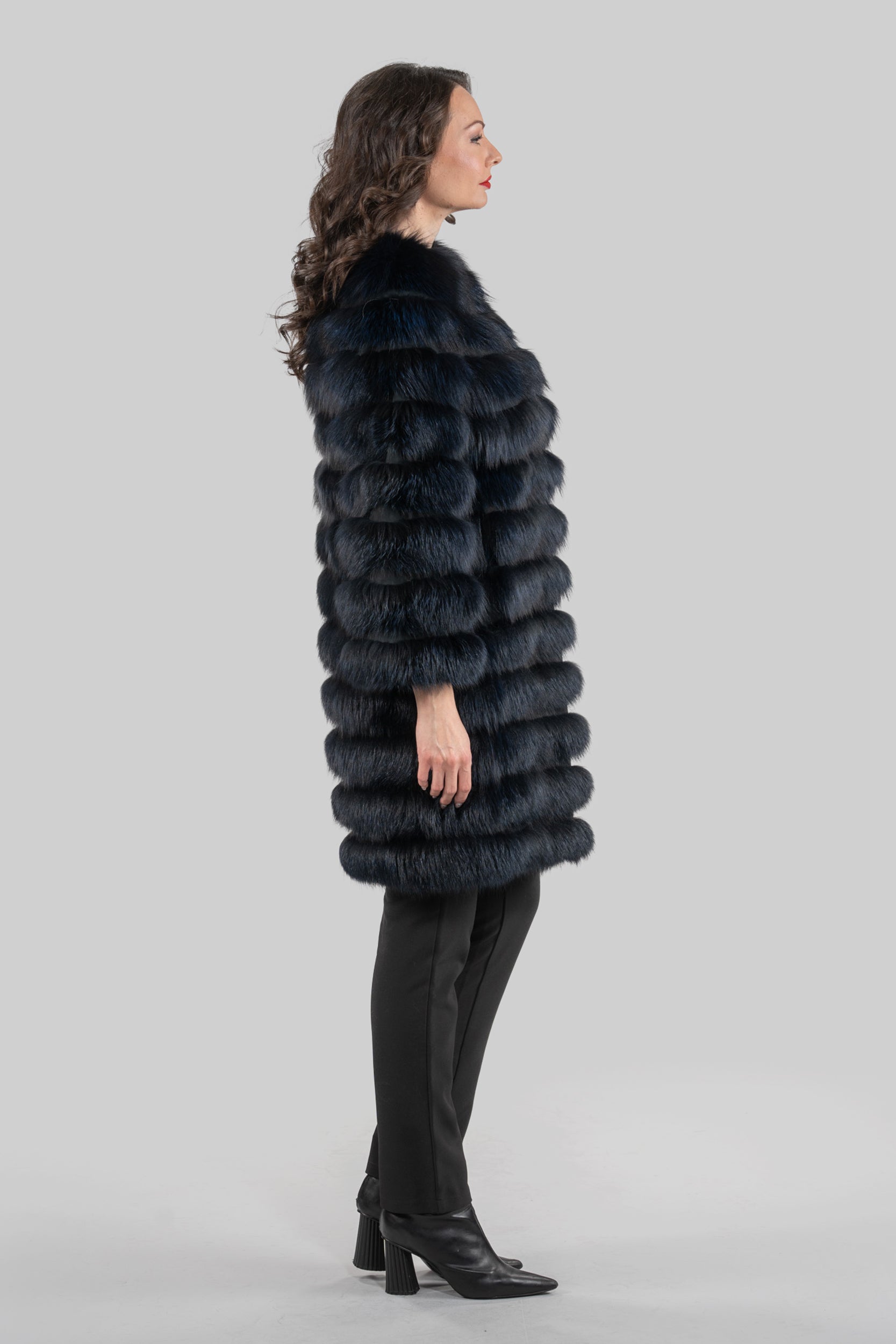 Blue Black Fox Collarless Half Coat R/K13C520