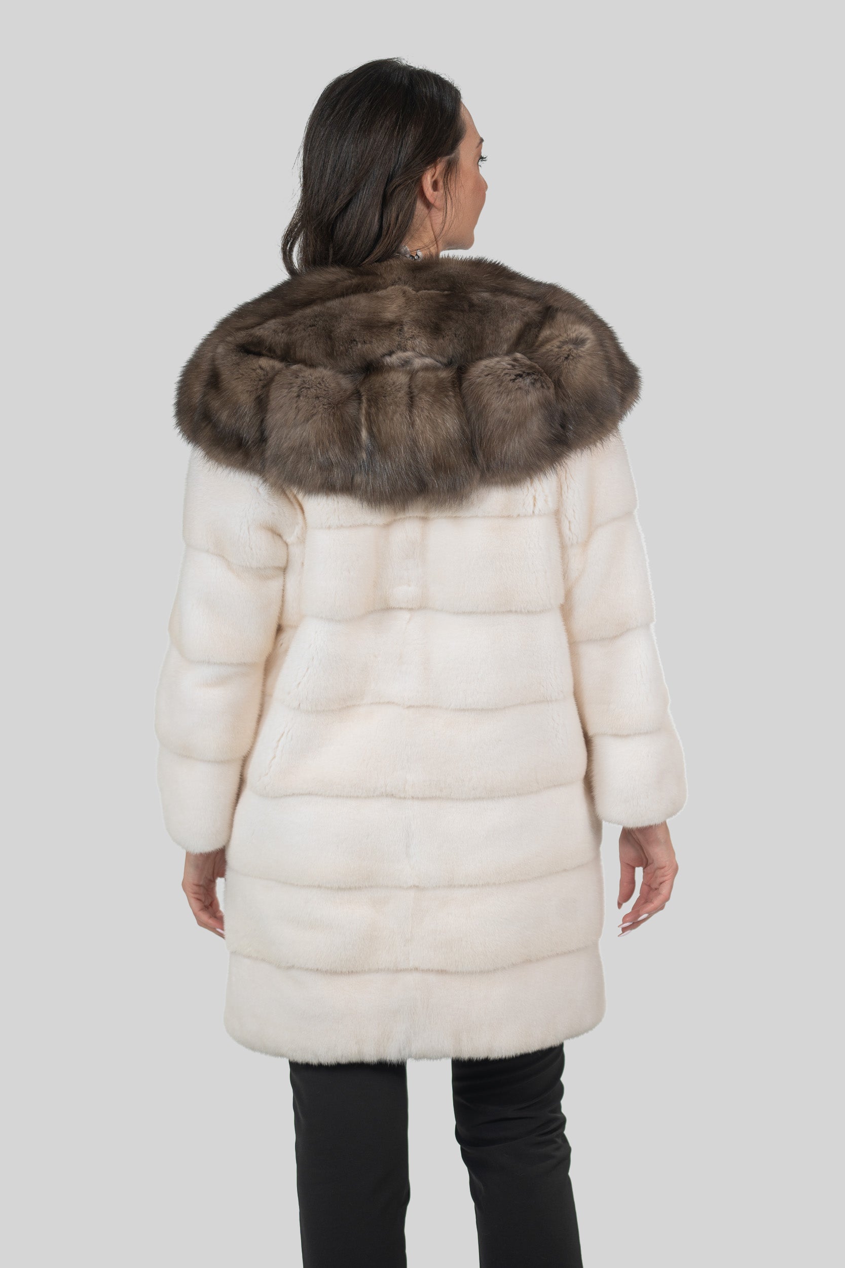 Pearl Mink Half Coat with Russian Sable Hood P/K13C540