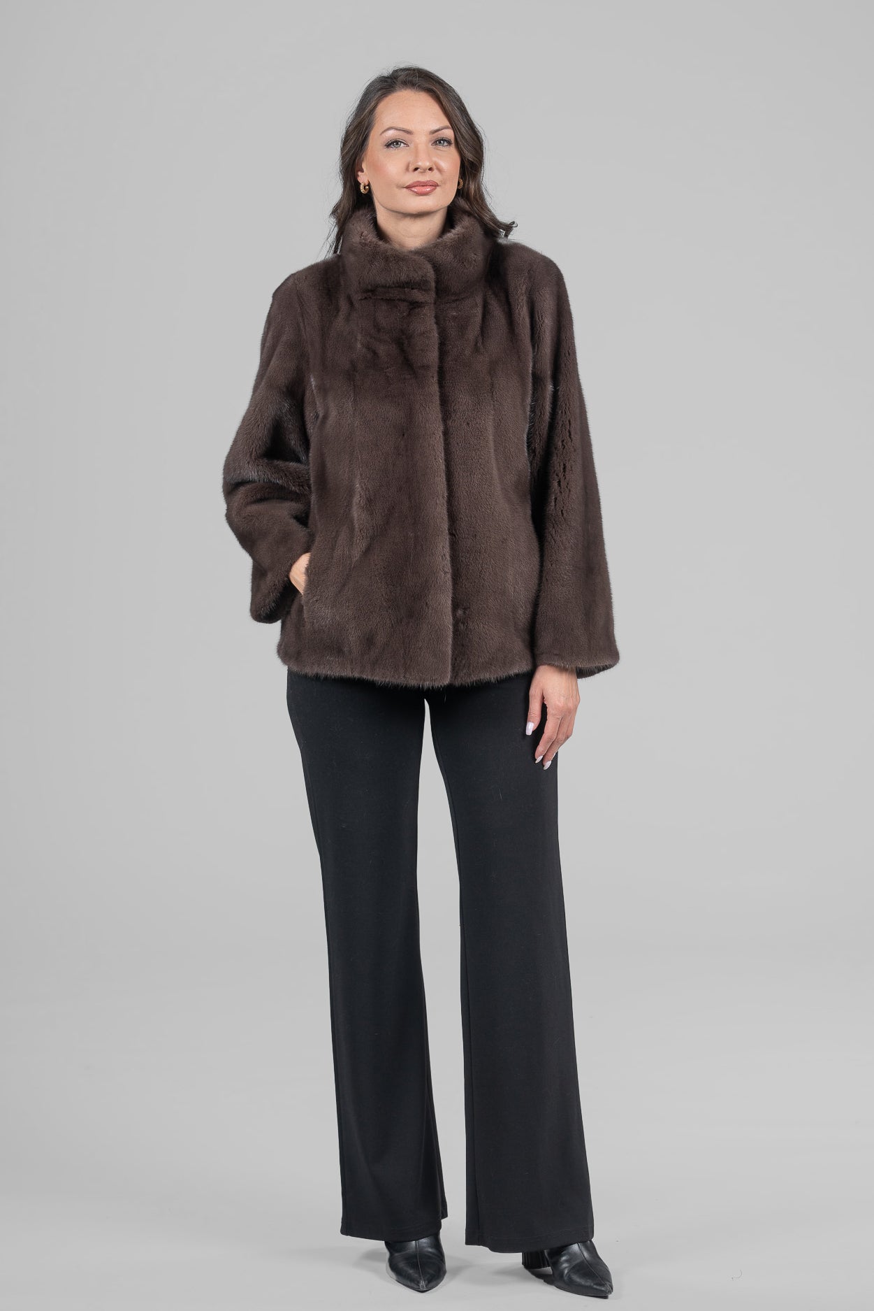 Wood Mink Jacket with Stand Collar L/O13C528