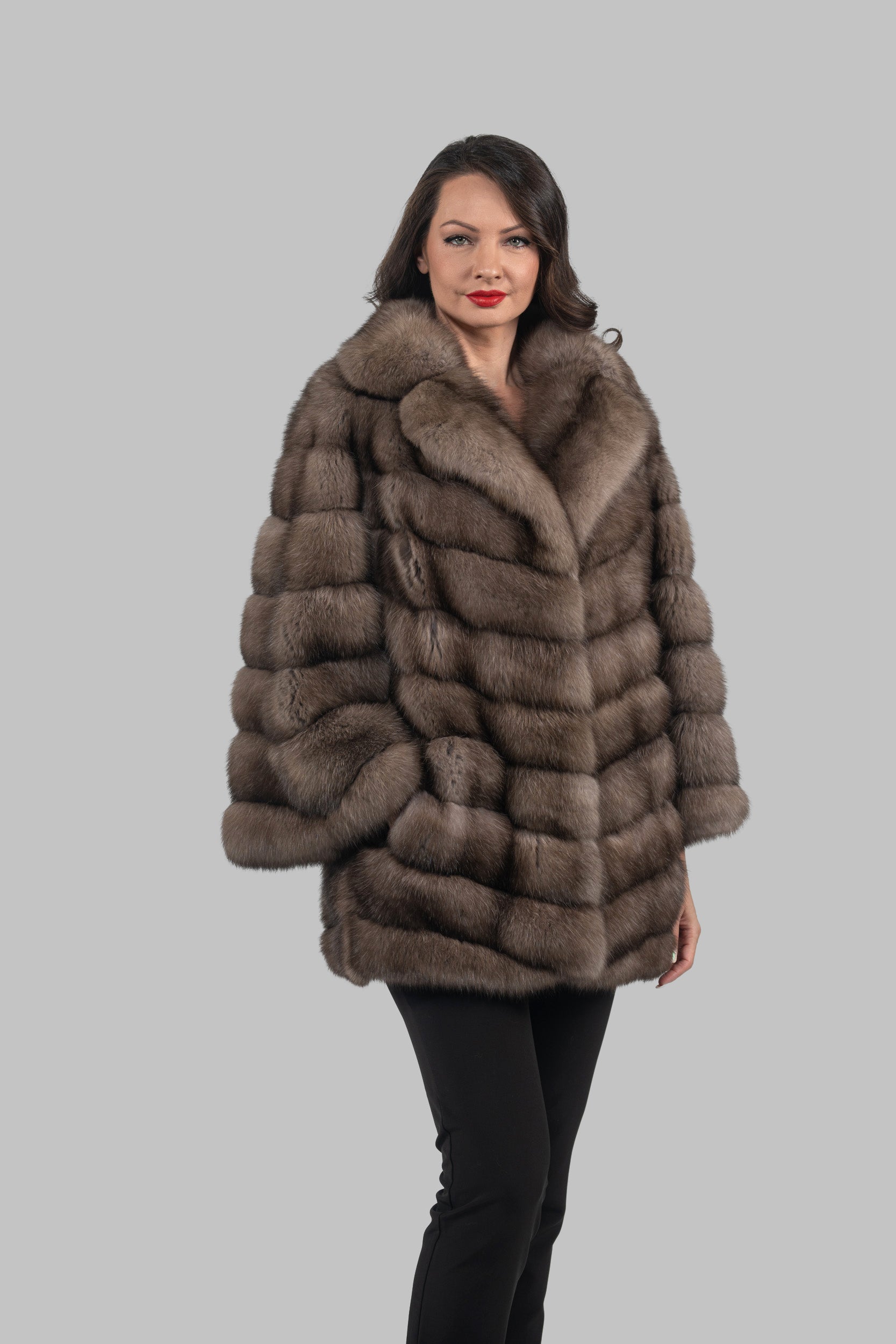 Graphite Russian Sable Half Coat with Full Skin Notch Collar V/K14M475S20