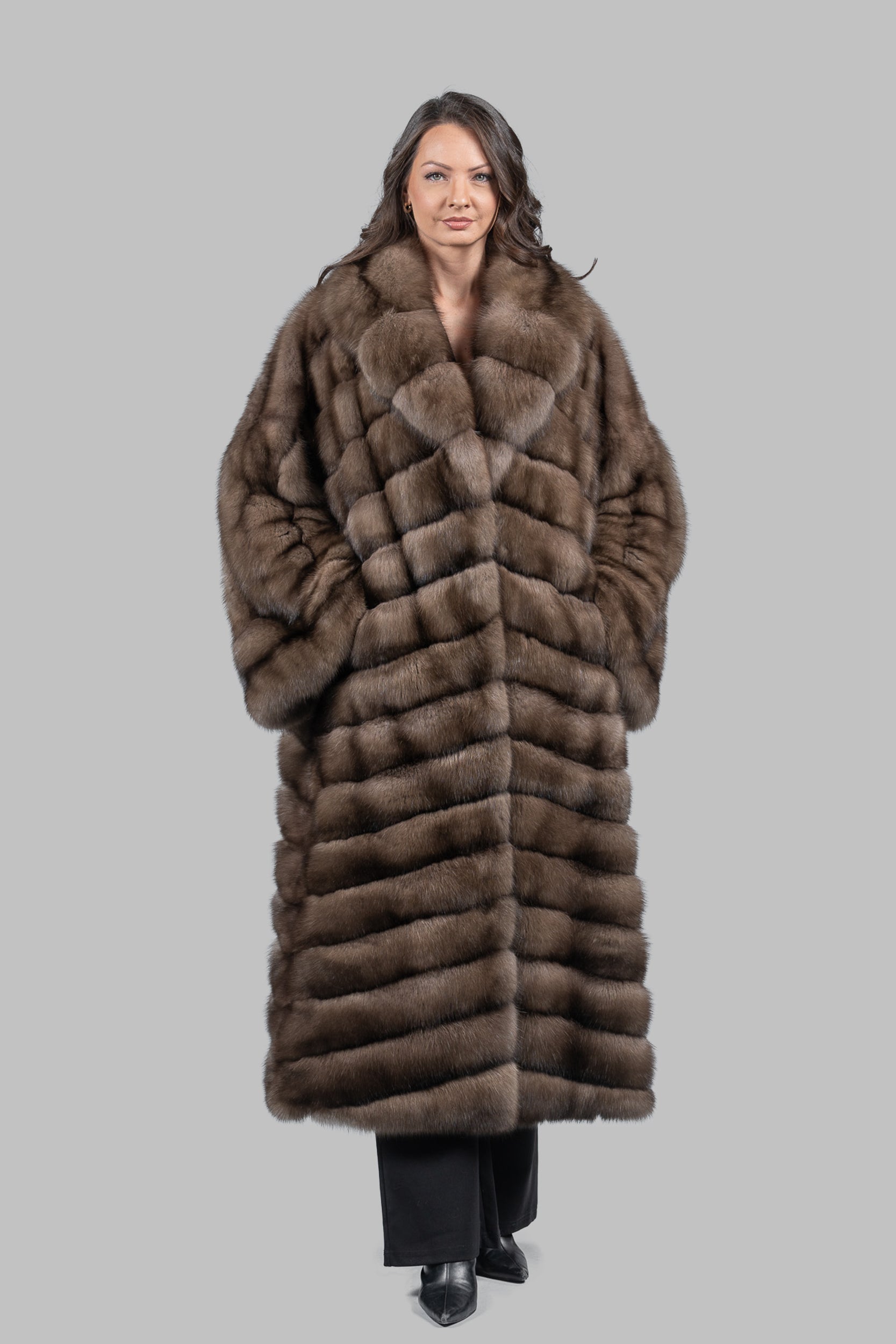 Graphite Sable Long Coat with Shawl Collar A/KI1793