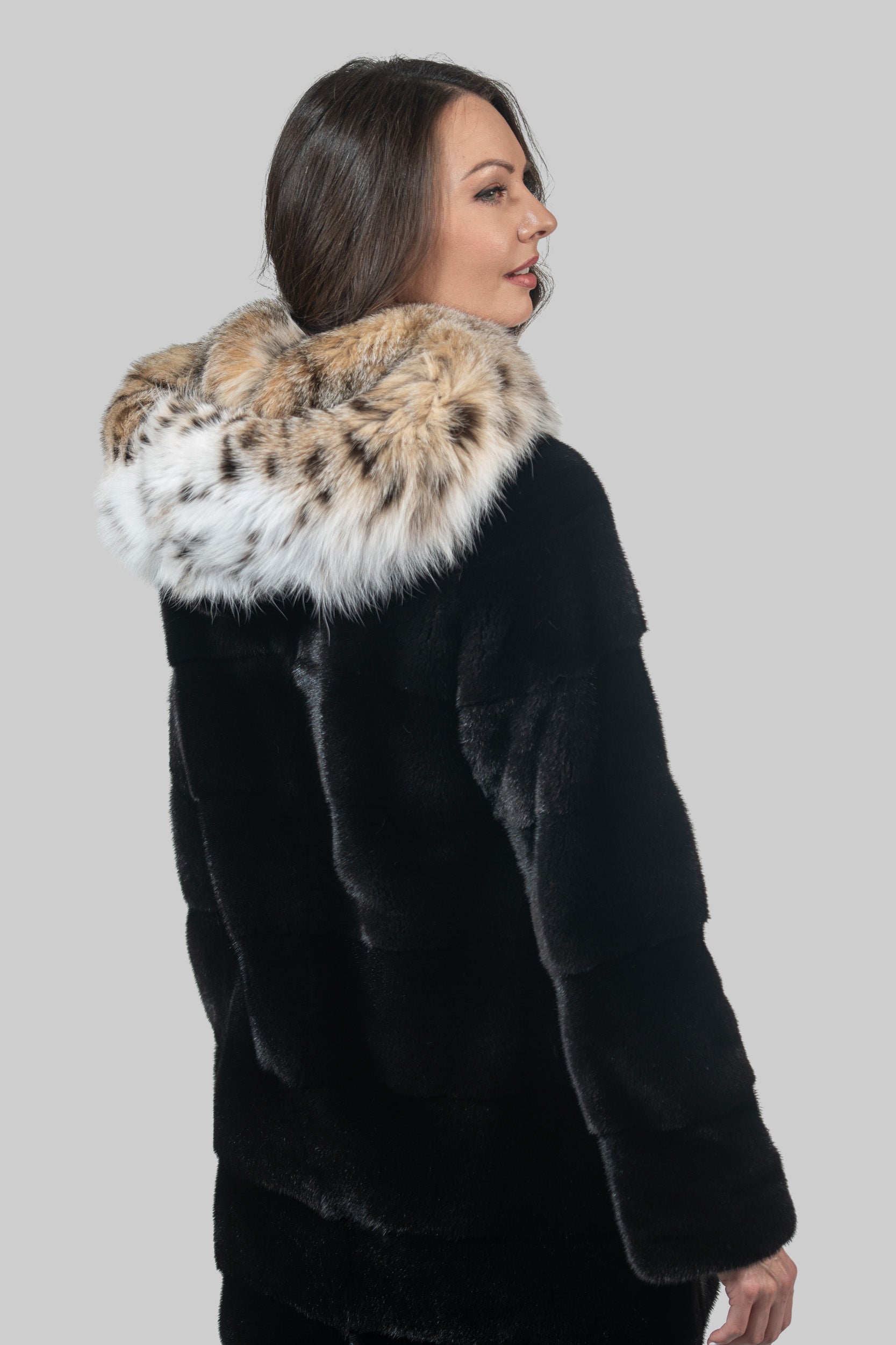 Blackglama Mink Half Coat with Bobcat Hood P/K19134