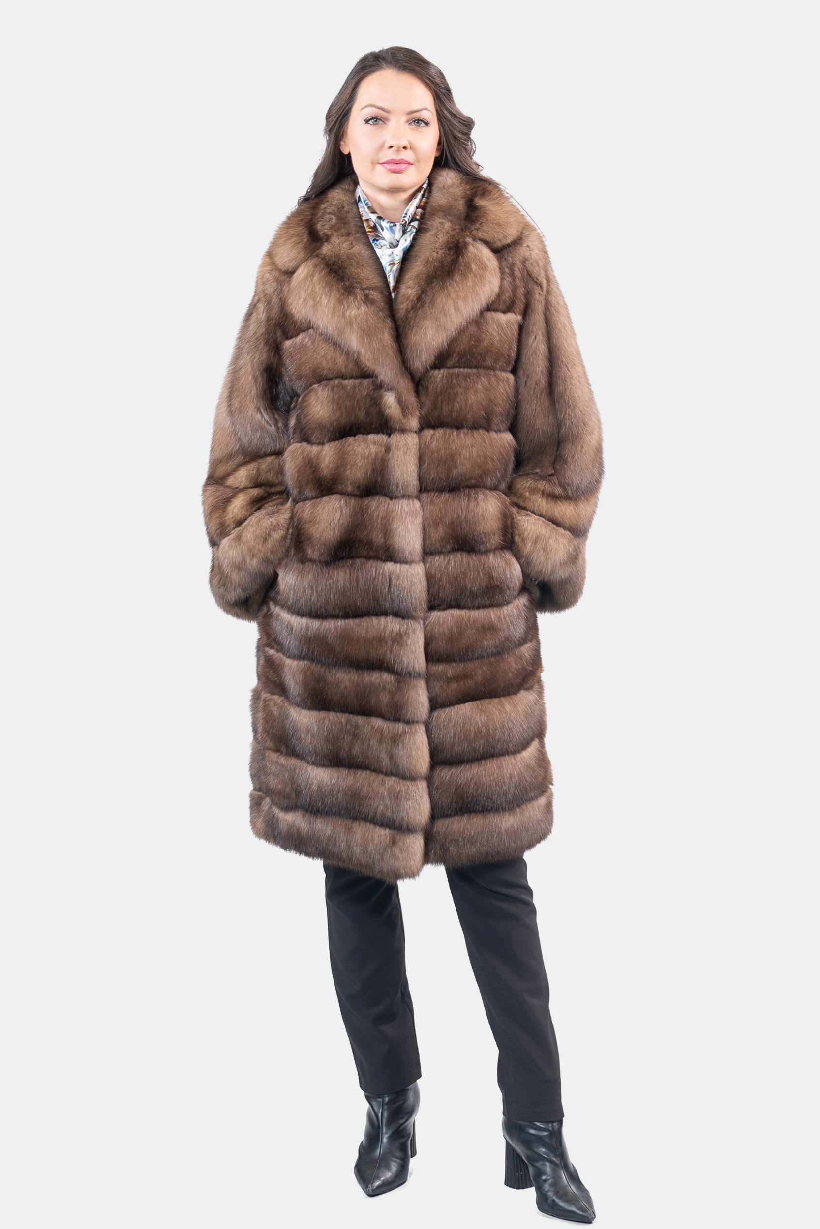 Graphite Russian Sable Coat with Notch Collar and Let Out Sleeves P/K13C530S20V30