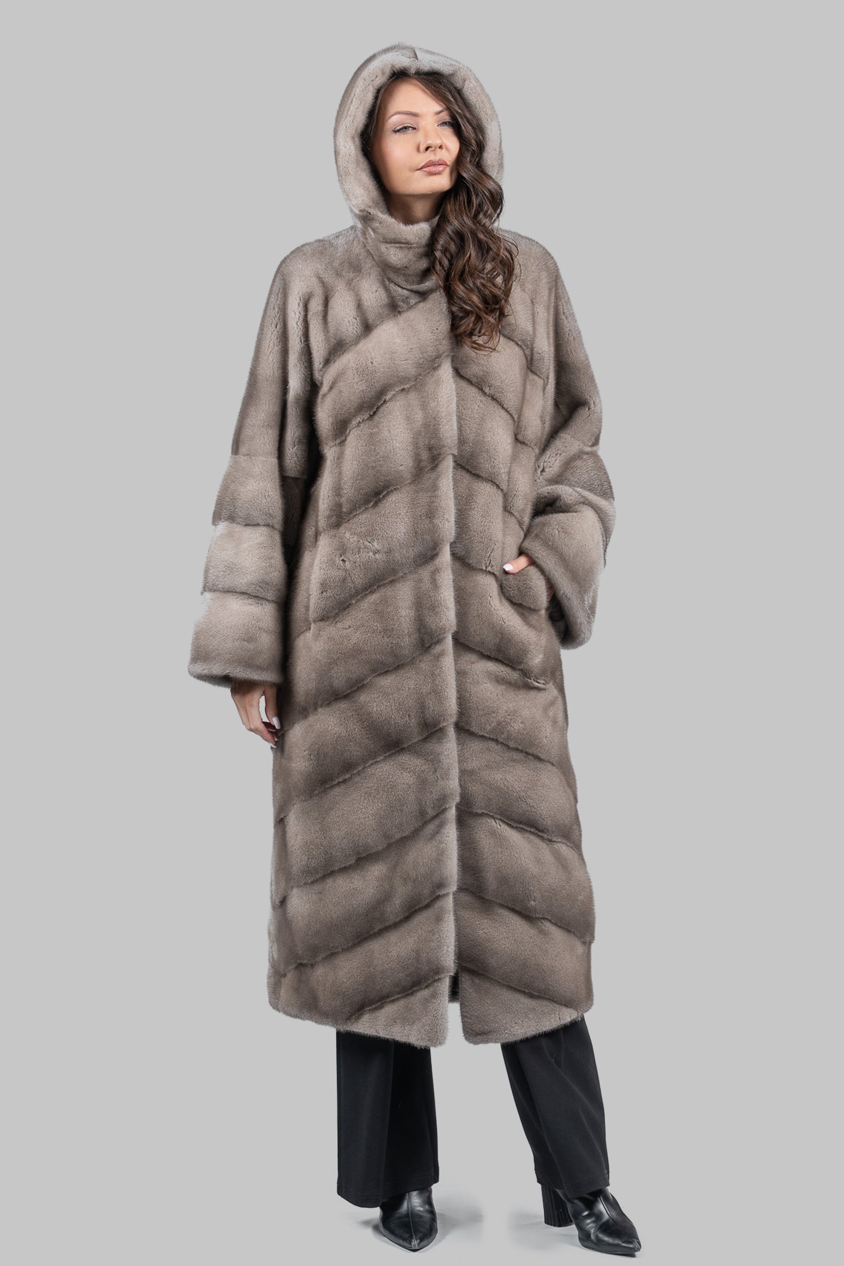 Silver Blue Mink Coat with Hood A/K13C850H017