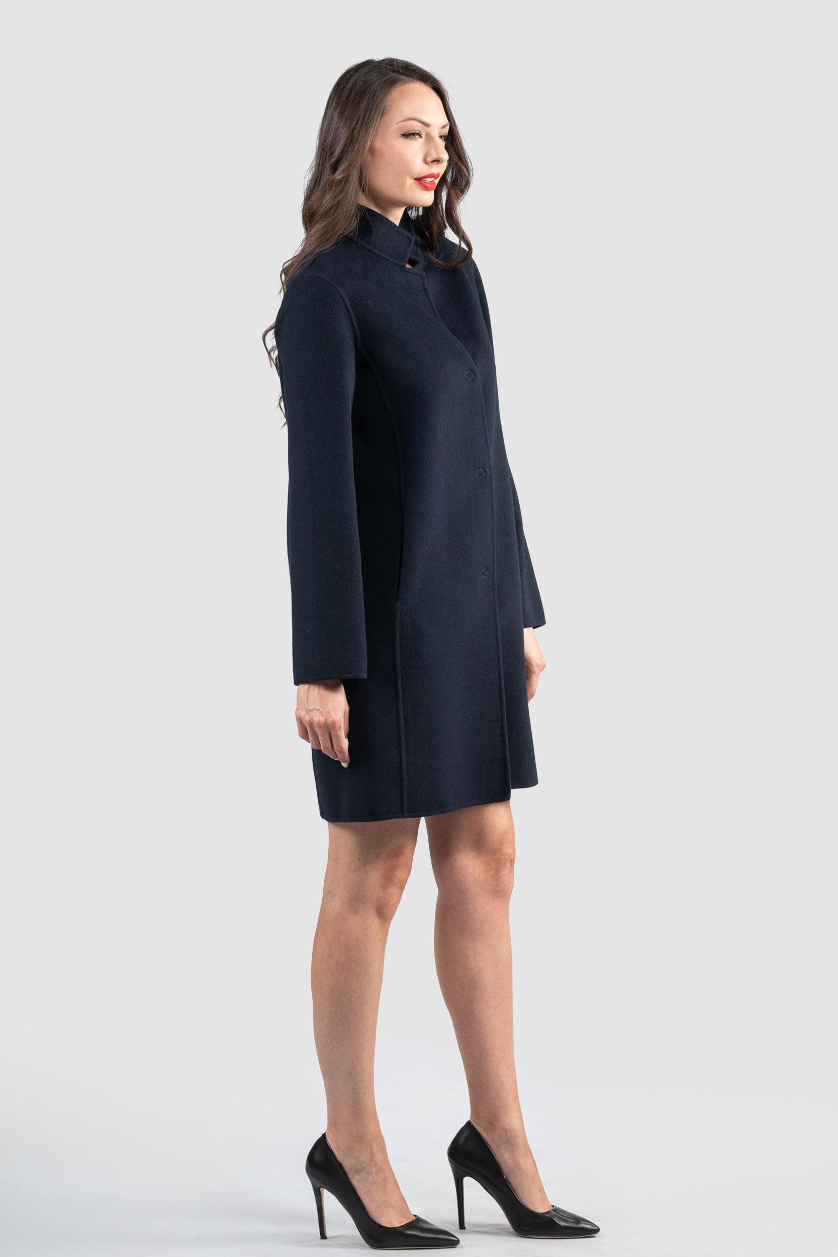 Blue Black Cashmere Half Coat 17C8003