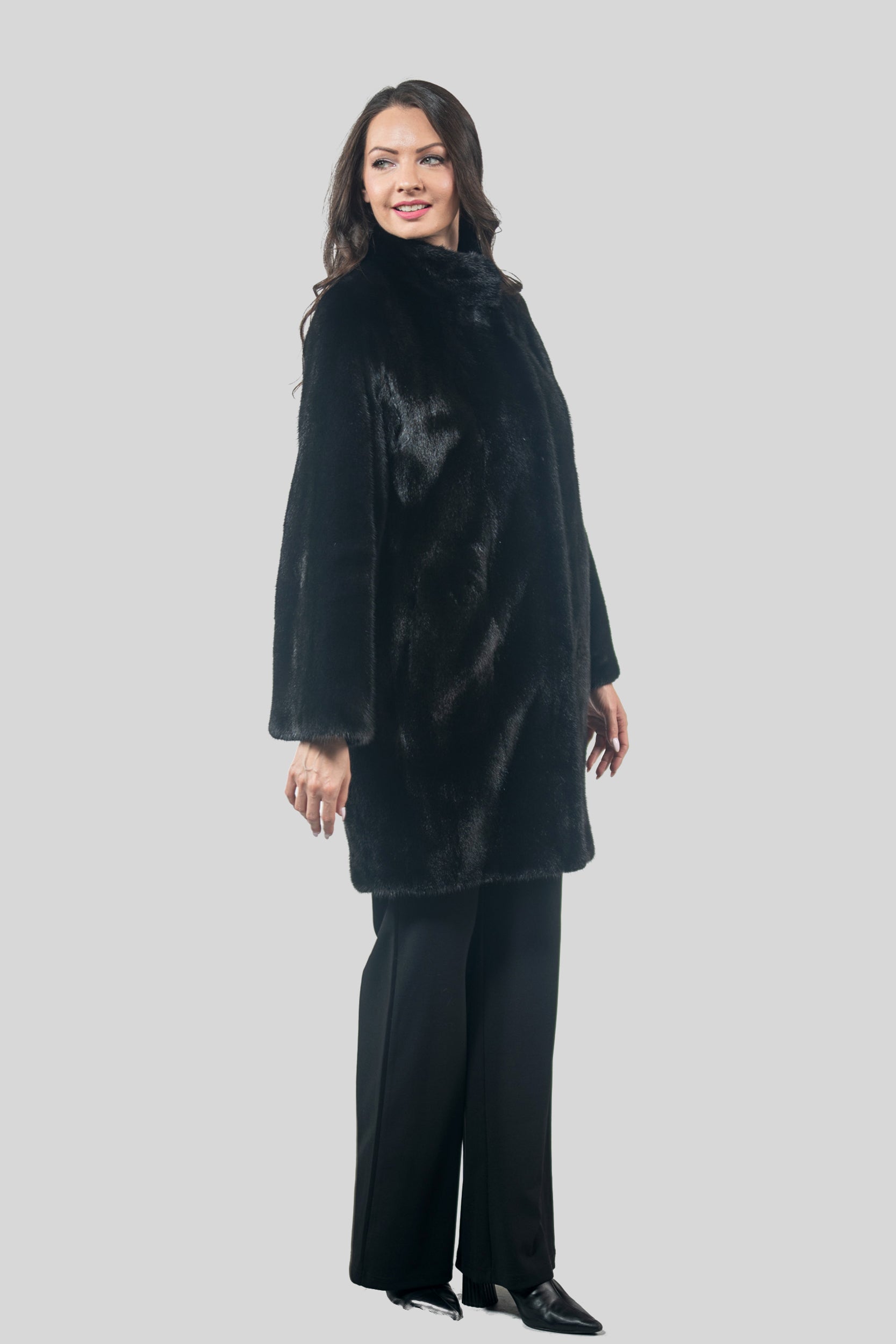 Blackglama Mink Let-Out Half Coat with Stand Collar L/O16C18