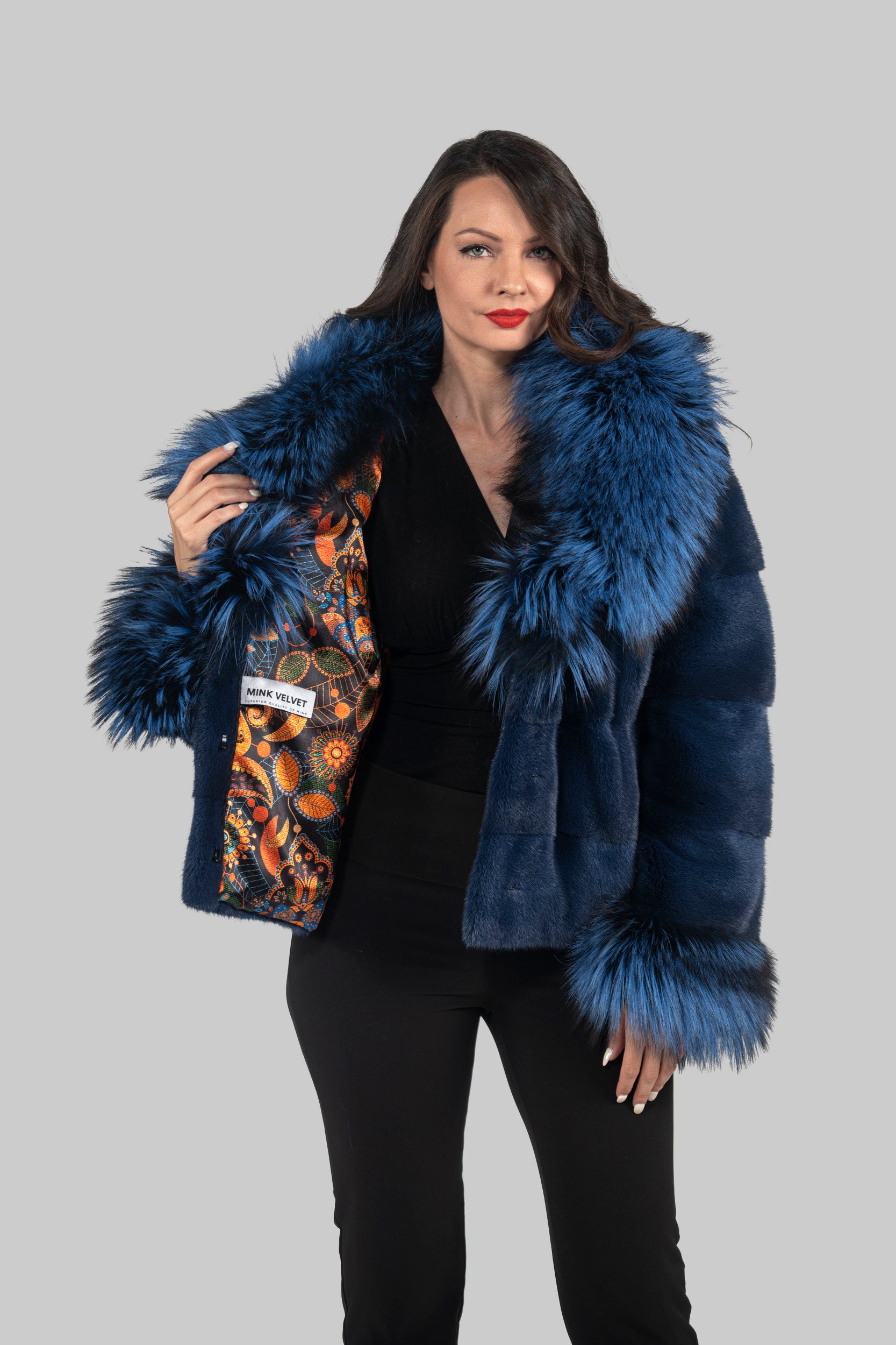 Blue Jean Mink Jacket with Fox Notch Collar P/K13C528S20