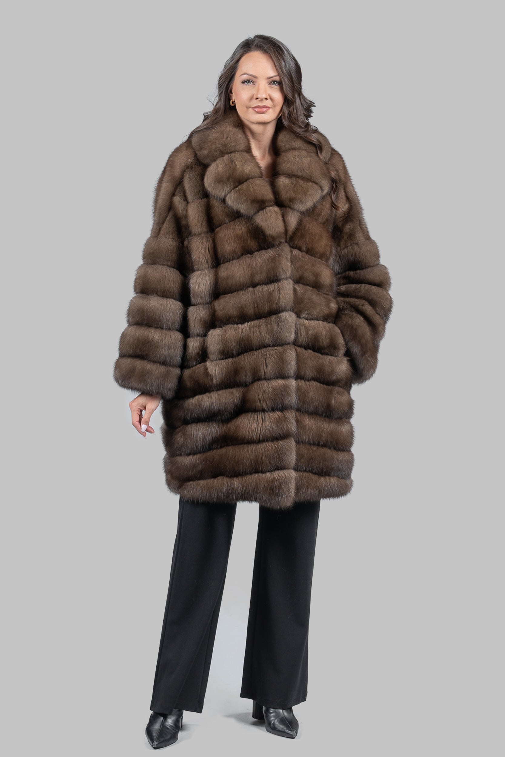 Graphite Russian Sable Horizontal Coat with Notch Collar A/K13C848G034