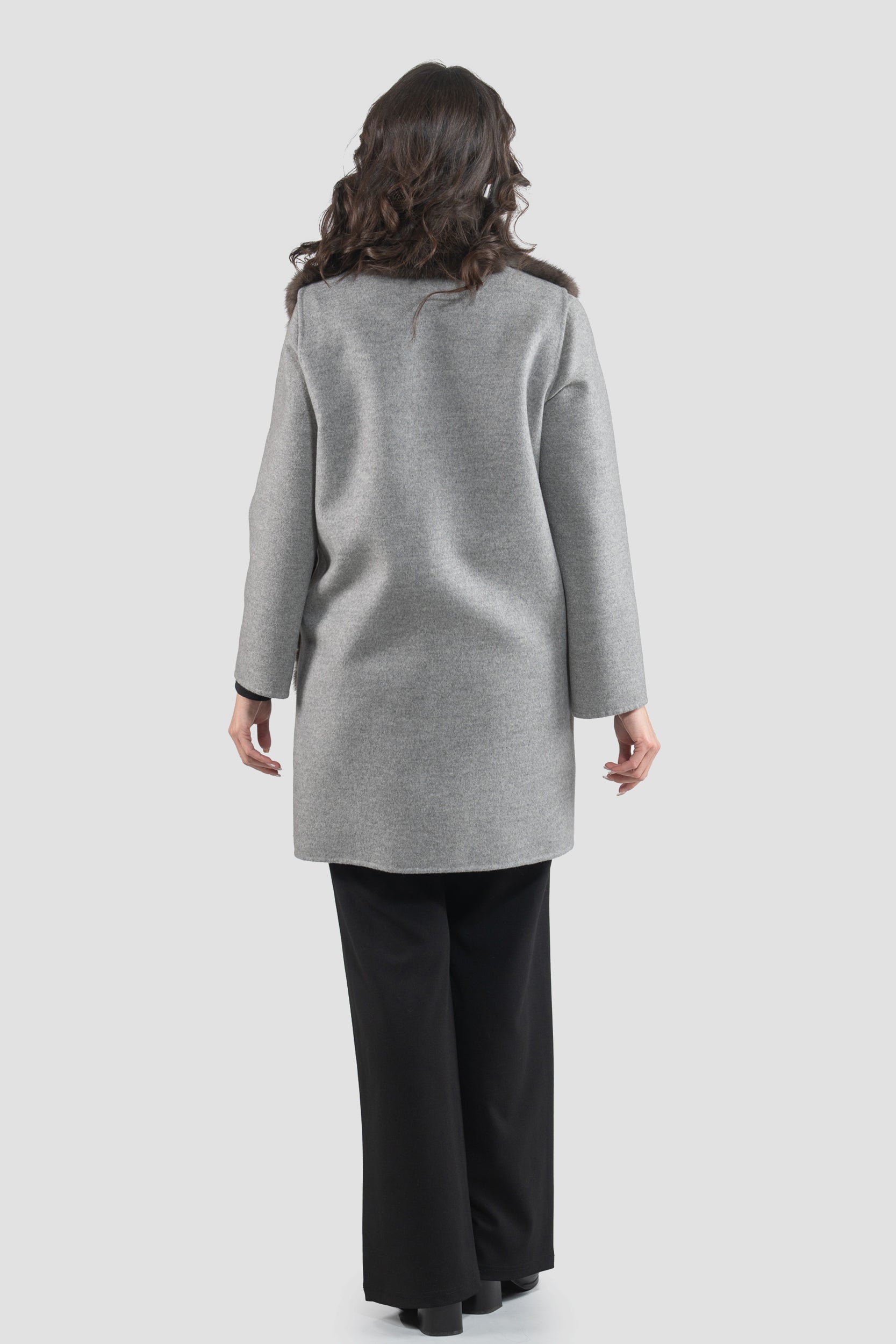 Grey Cashmere Half Coat & Vest with Russian Sable Trim 17C8003