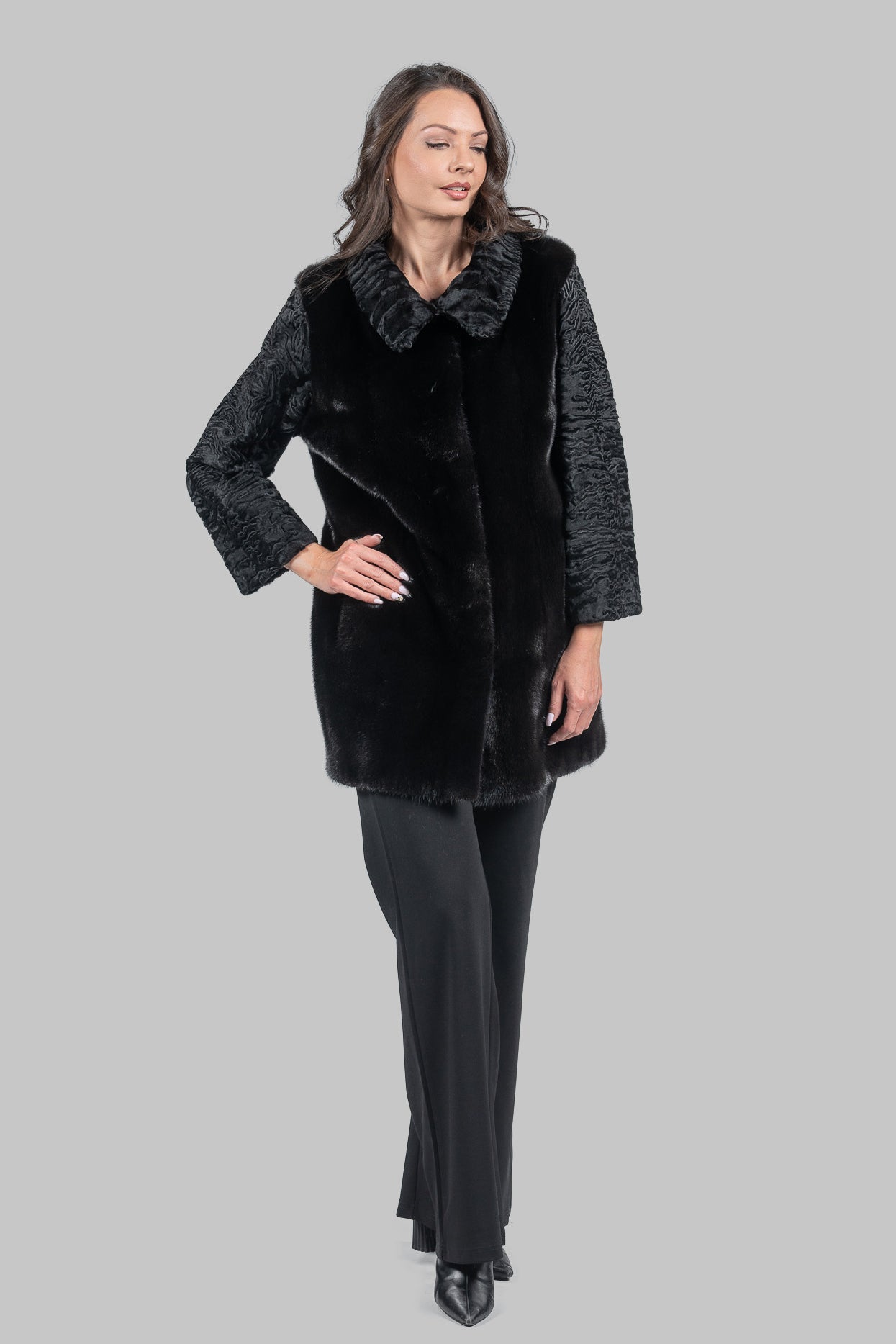 Blackglama Mink Jacket with Swakara Sleeves and Platter Collar S/S18M7000