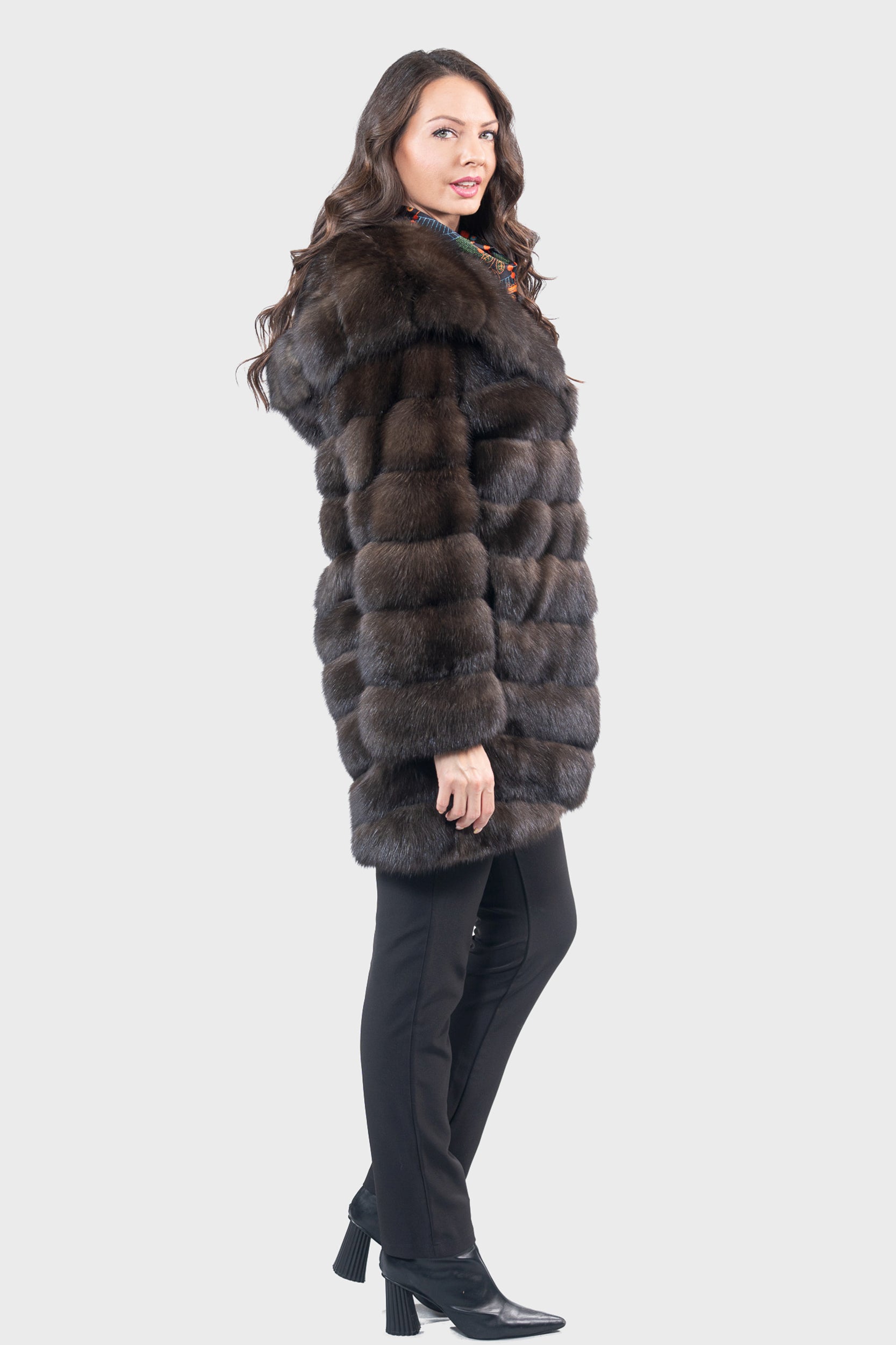Dark Russian Sable Half Coat with Attached Hood V/K13C540o