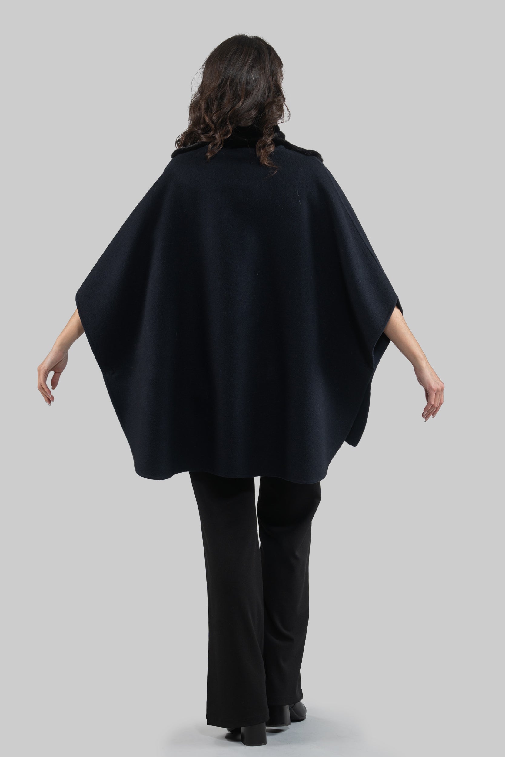 Blue Black Cashmere Cape with Mink Trim 18M950