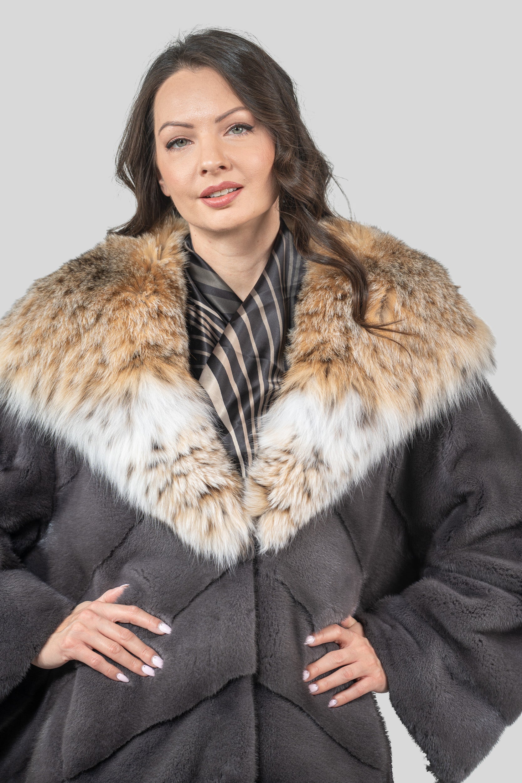 Grey Moon Mink Coat with Bobcat Hood A/K13C850