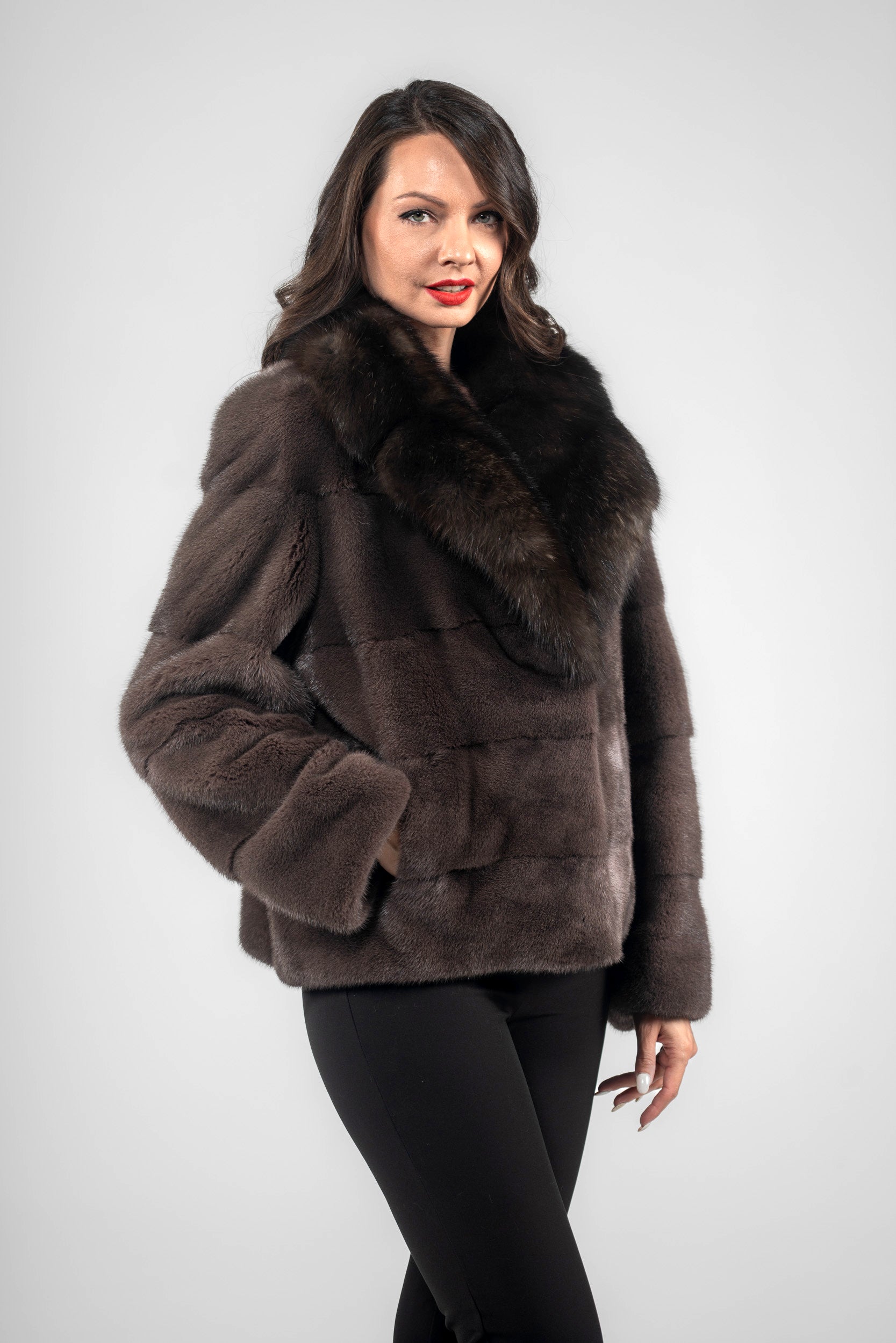Wood Mink Jacket with Russian Sable Notch Collar P/K13C528S20