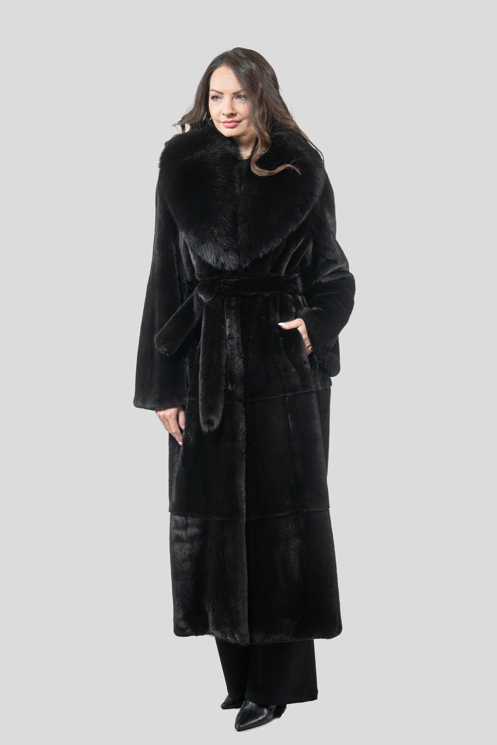 Blackgalama Mink Coat with Fox Shawl Collar S/S13C530gC17