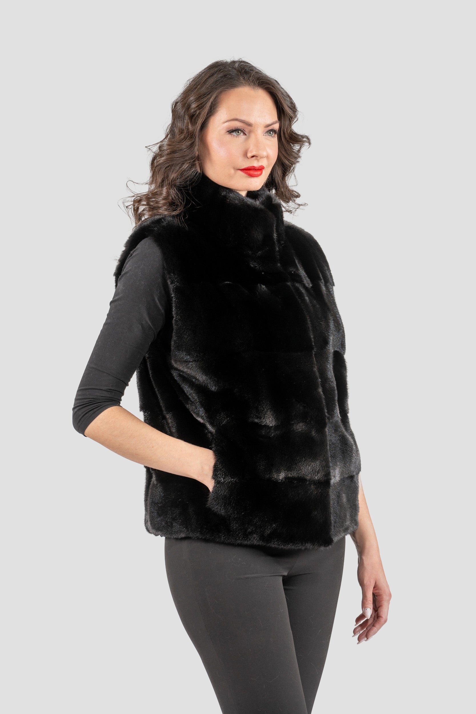 Blackglama Mink Short Vest with Stand Collar P/K13c519g530