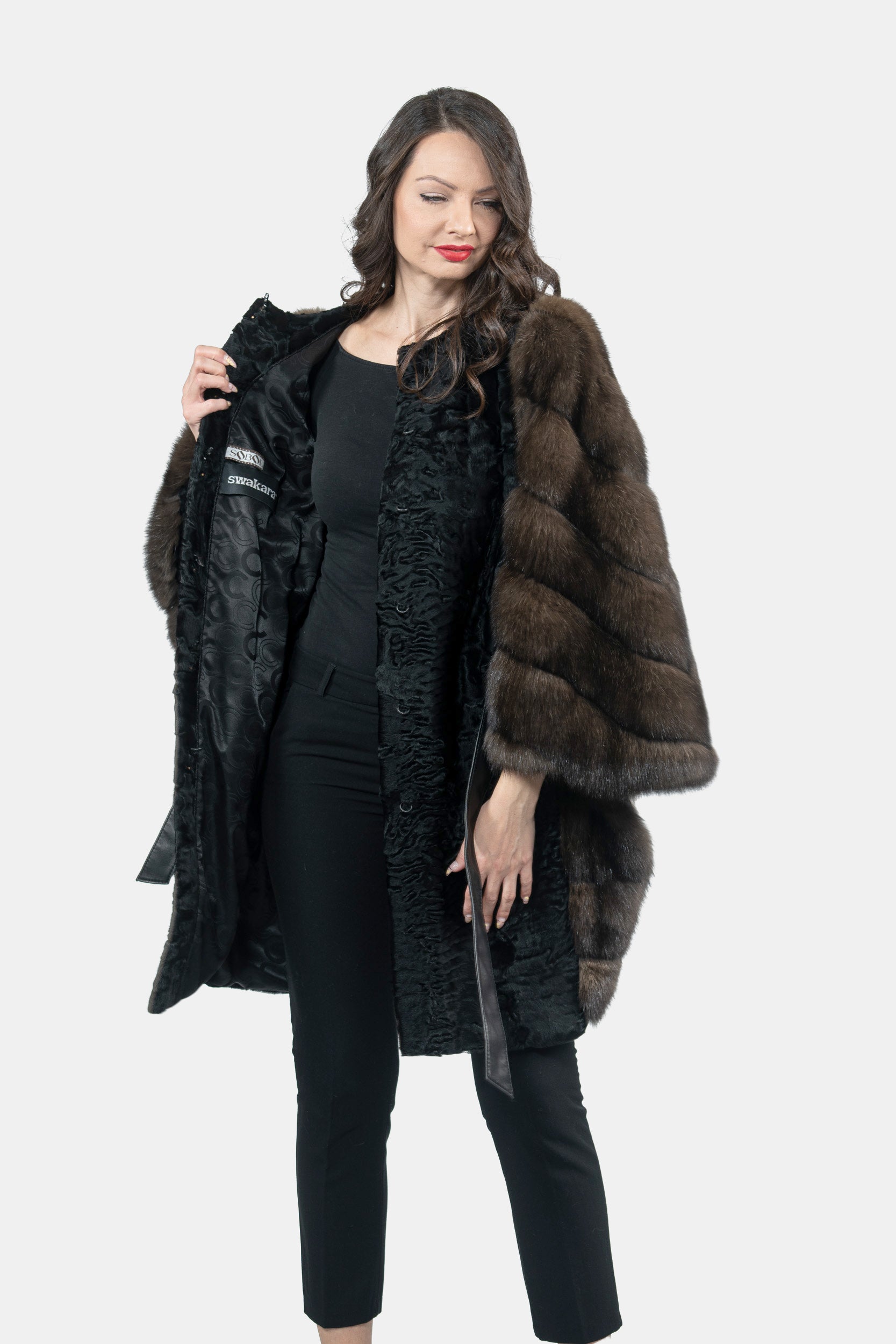 Black Swakara Cape with Russian Sable Sleeves S/S16C15