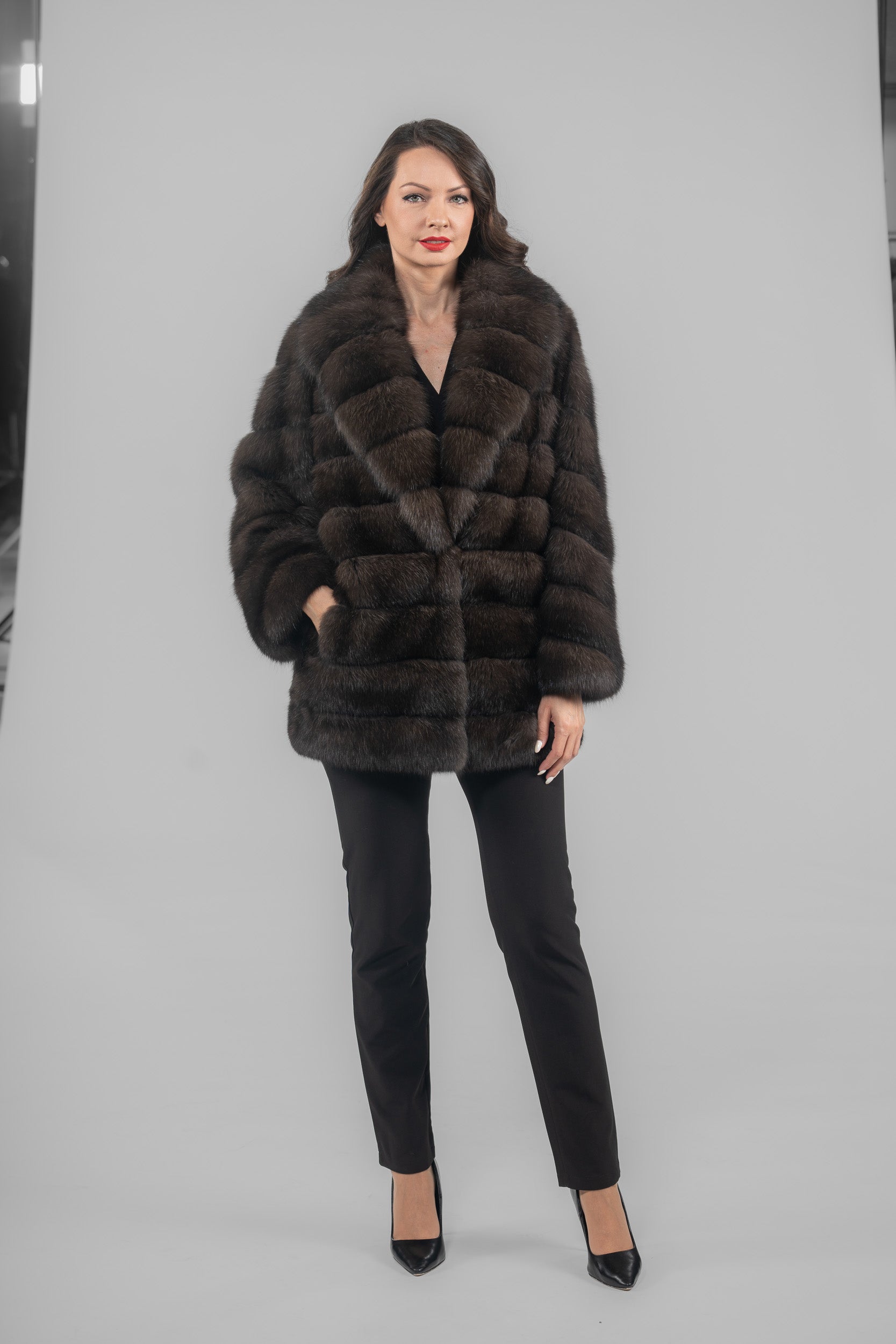 Dark Russian Sable Half Coat with Shawl Collar P/K13C530gC17