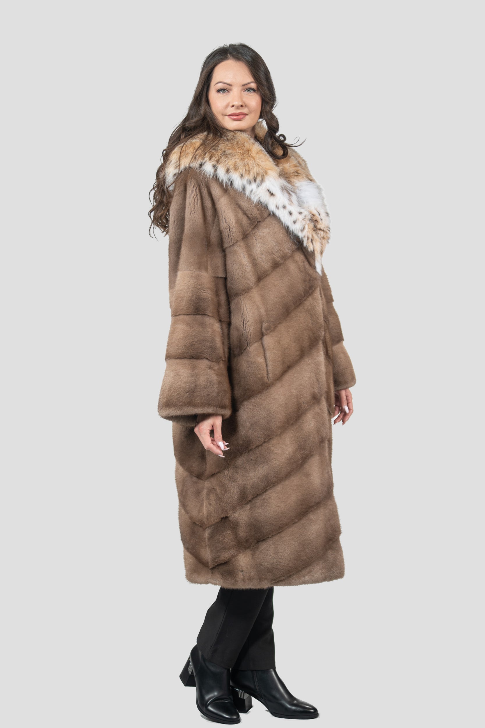 Pastel Mink Coat with Bobcat Hood A/K13C850