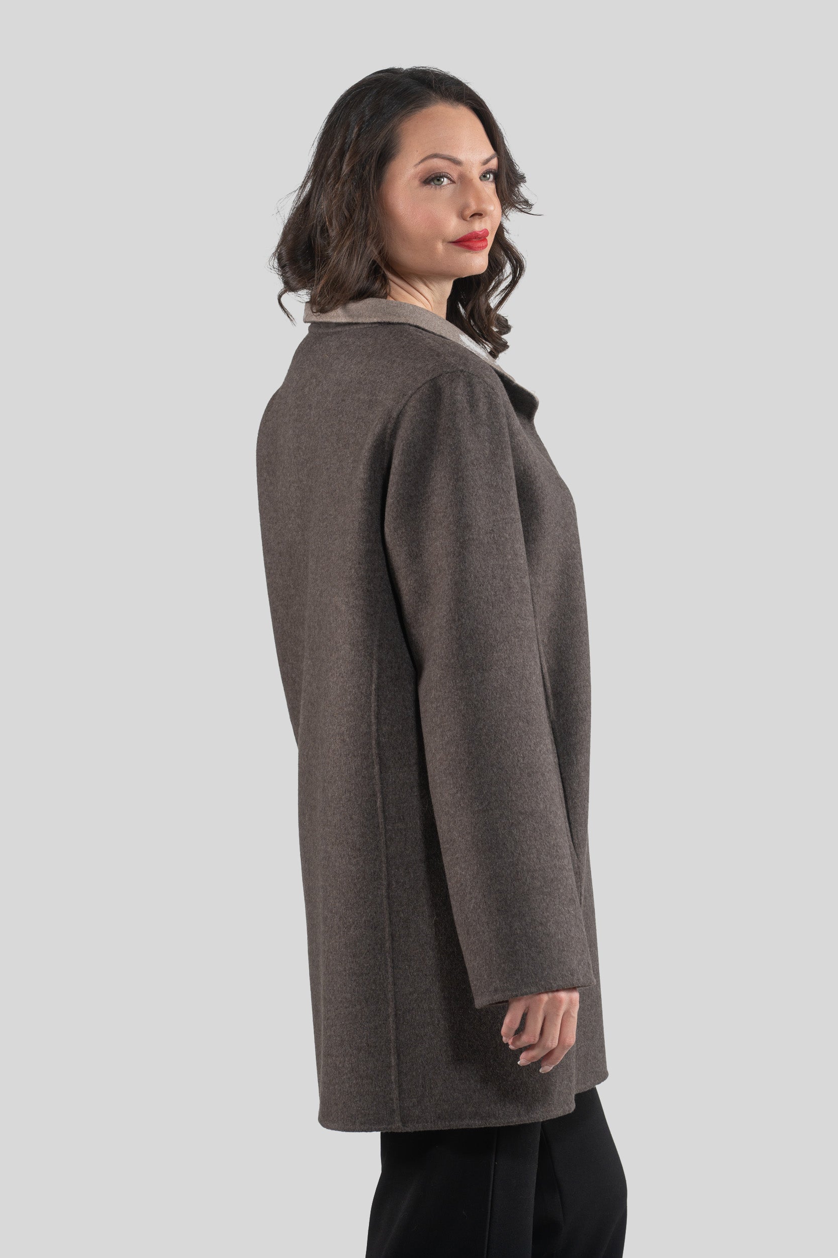 Grey Brown Cashmere Half Coat 17C8003
