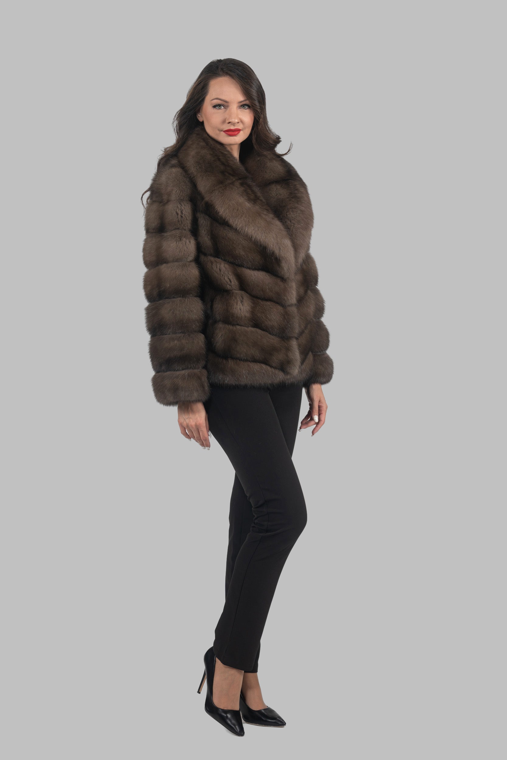 Titanium Russian Sable Jacket with Full Skin Notch Collar V/K13C528C17