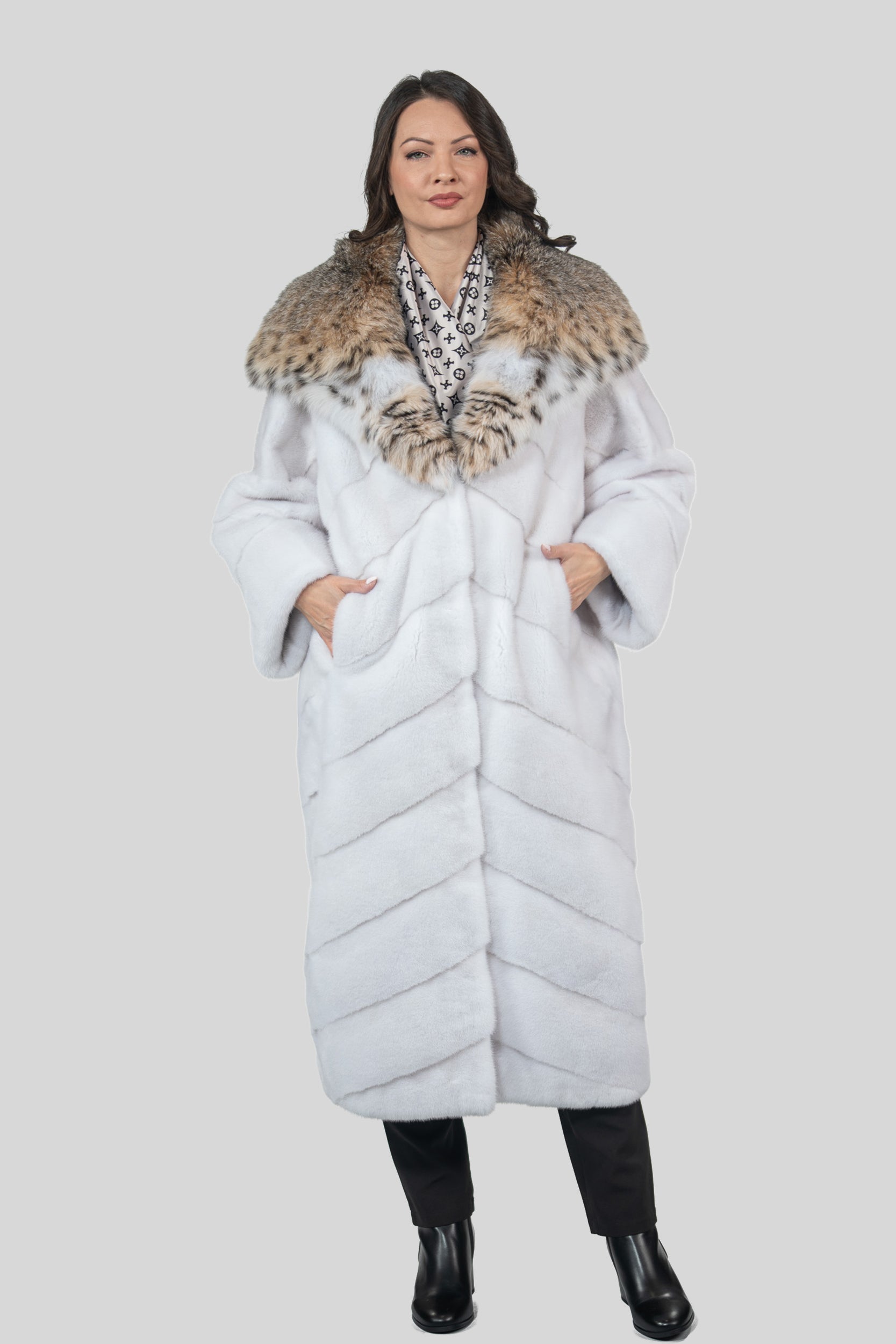 White Mink Coat With Bobcat Hood A/K13C850
