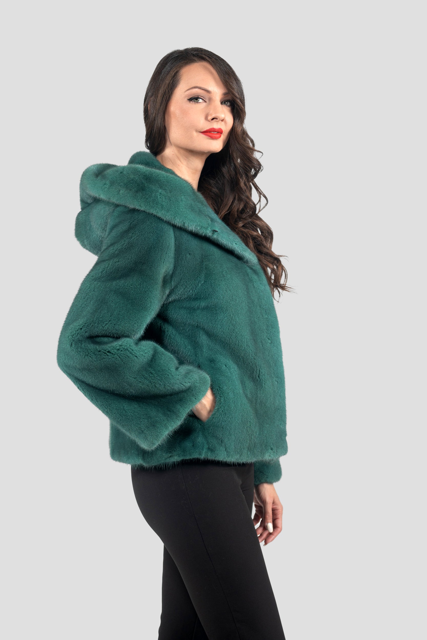 Green Mink Jacket with Attached Hood L/O13C543H