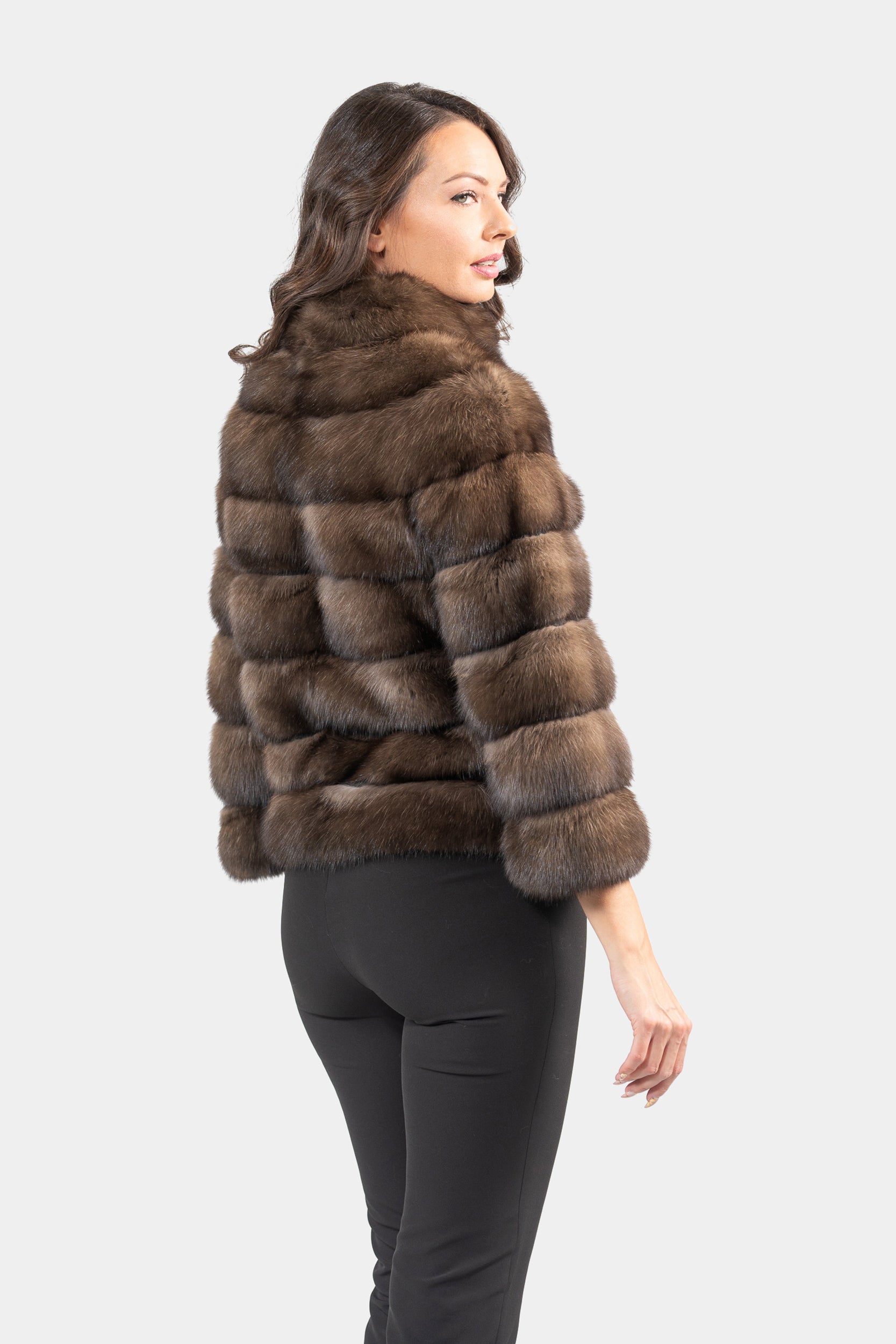 Dark Russian Sable Jacket with Stand Collar P/K13C528