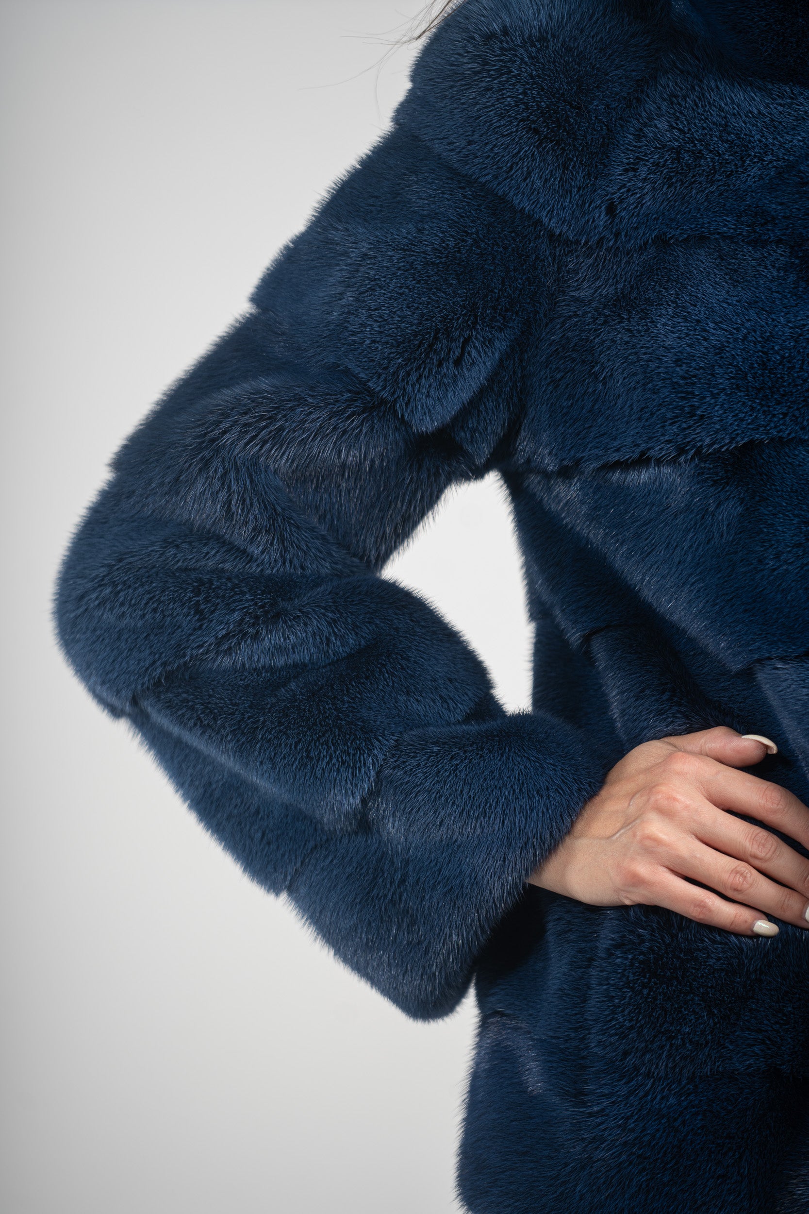 Blue Black Mink Jacket with Stand Collar P/K13C528