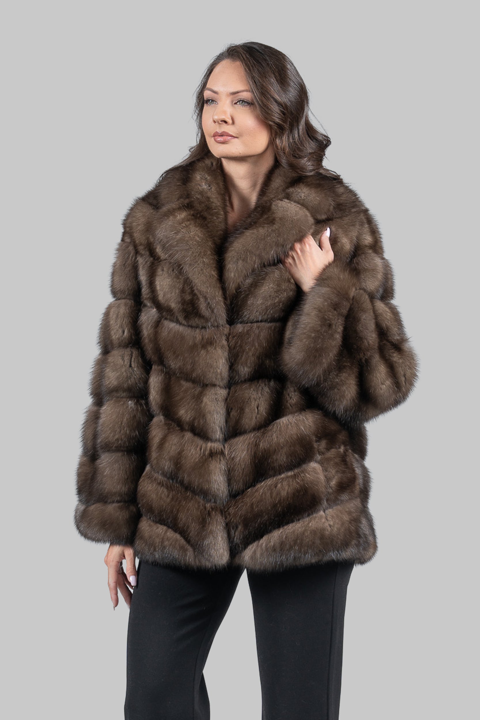 Graphite Russian Sable Half Coat with Notch Collar V/K14M475S20