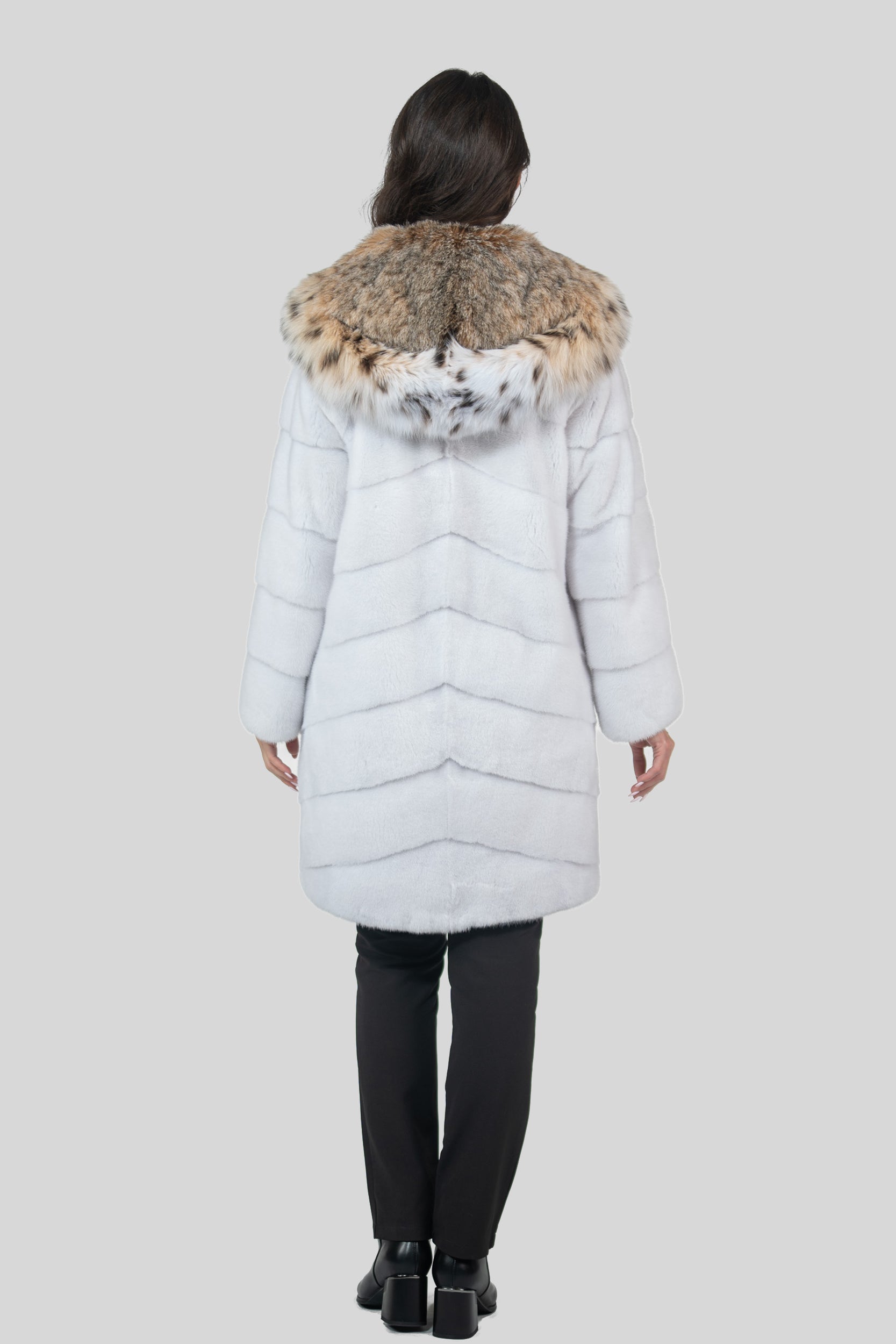 White Mink Half Coat with Bobcat Hood A/K4340