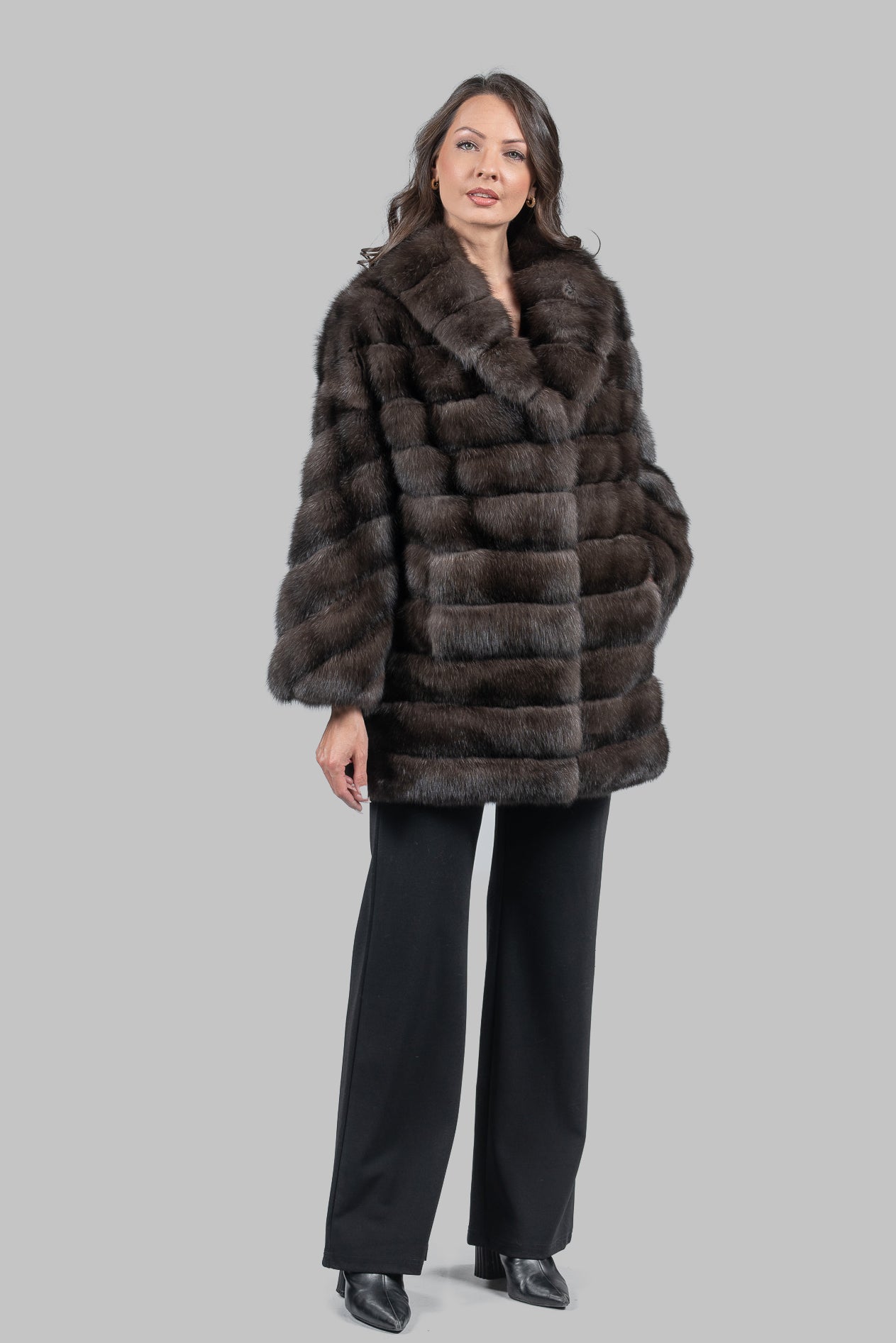 Dark Russian Sable Half Coat with Shawl Collar P/K23C919