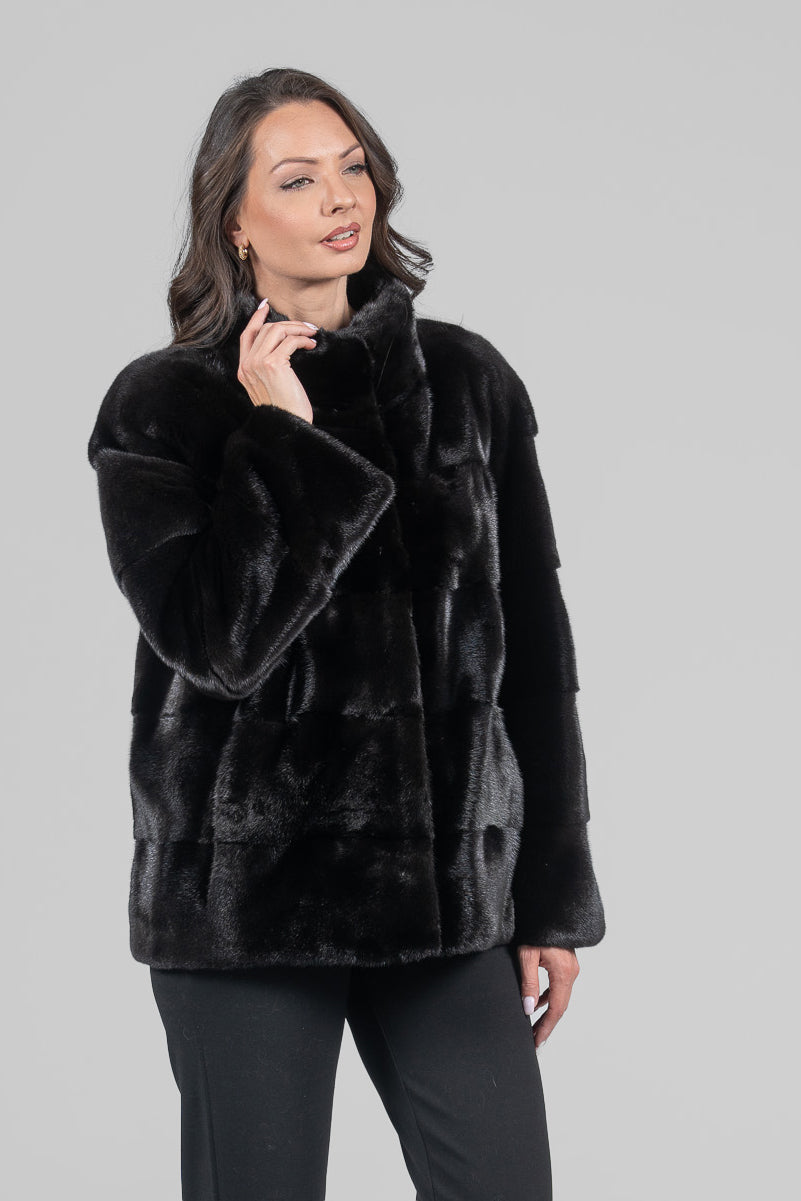 Blackglama Mink Jacket with Stand Collar P/K13C528